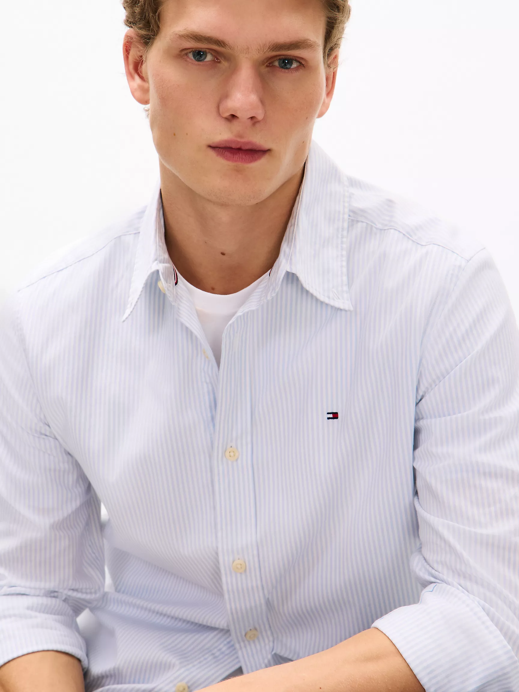 Мужская рубашка Tommy Hilfiger, Полосатая эластичная рубашка из поплина стандартного кроя