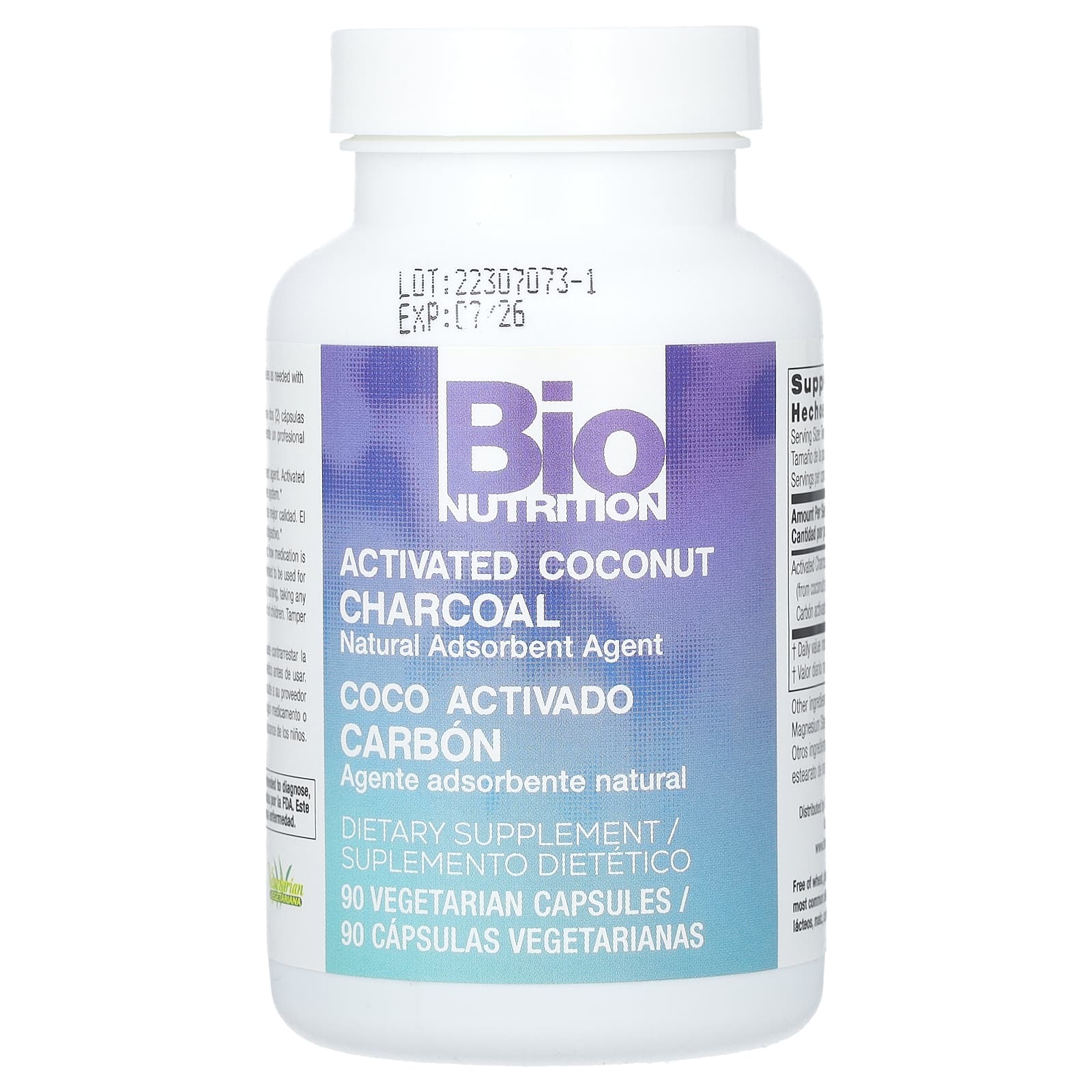 Bio Nutrition, Активированный кокосовый уголь, 90 вегетарианских капсул