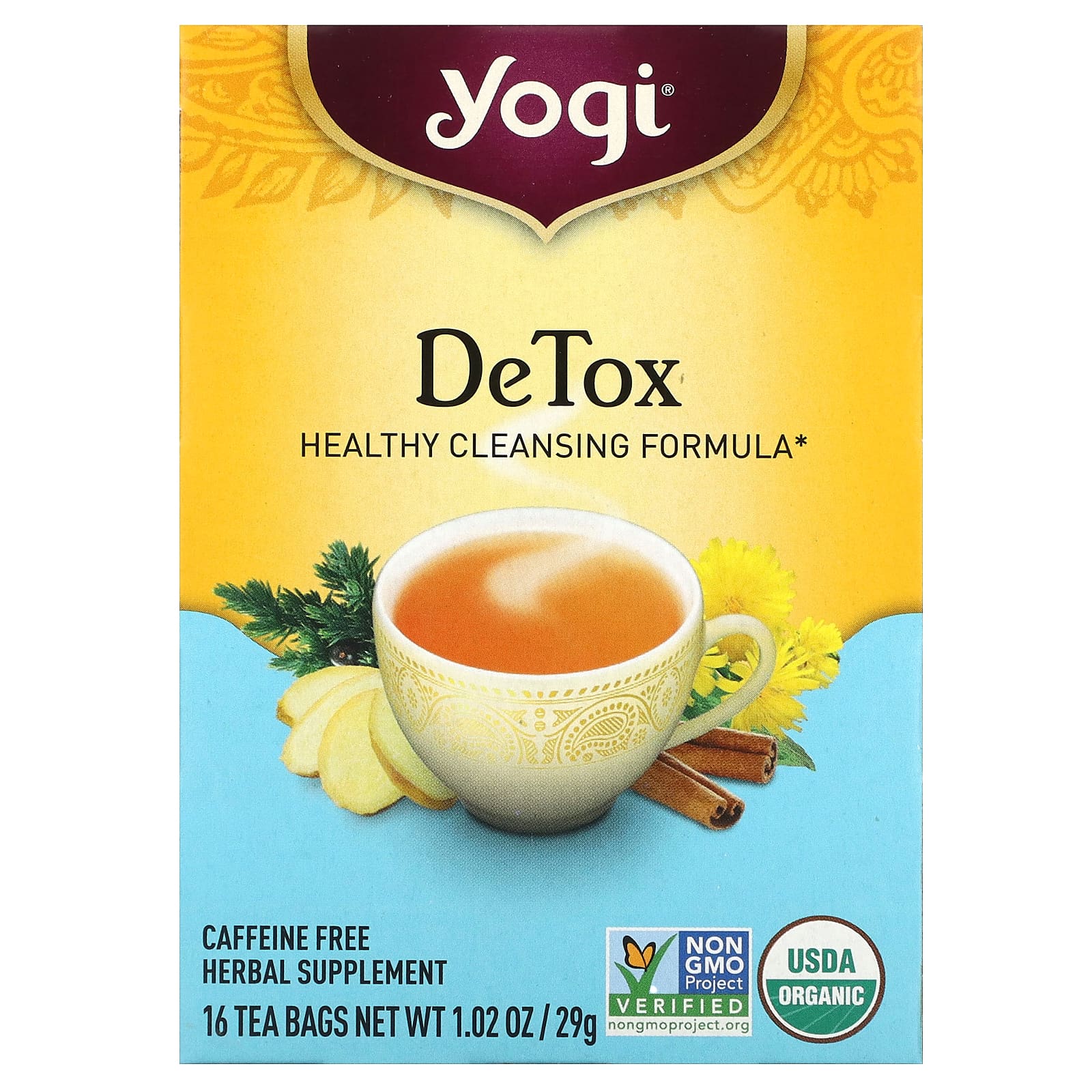 Yogi Tea, Detox, без кофеина, 16 чайных пакетиков, 29 г (1,02 унции)