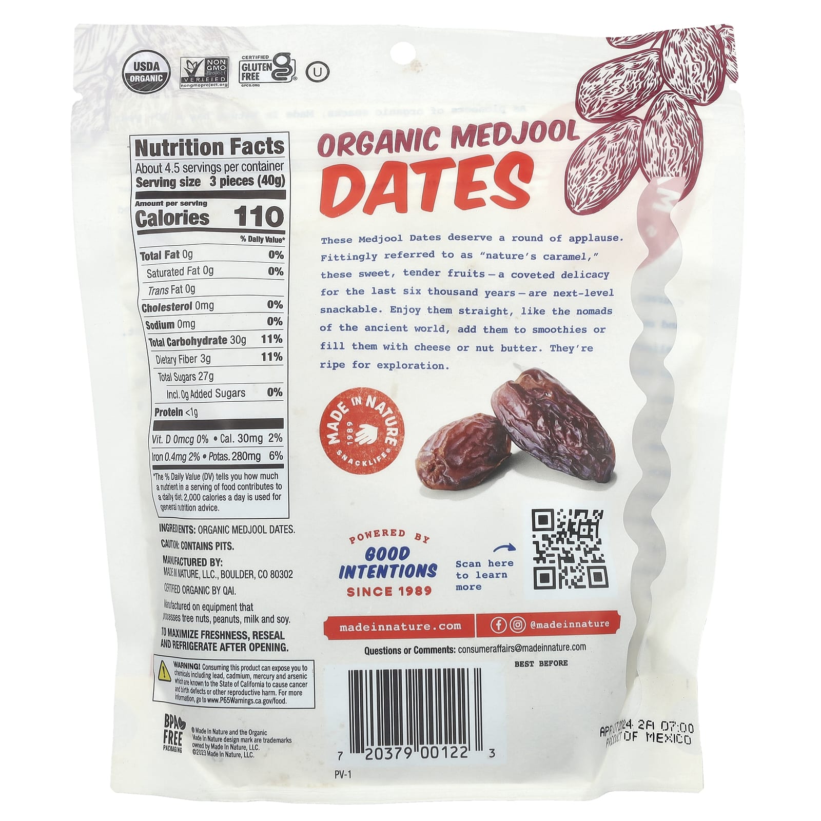 Made in Nature, Medjool, органические финики, 170 г (6 унций)