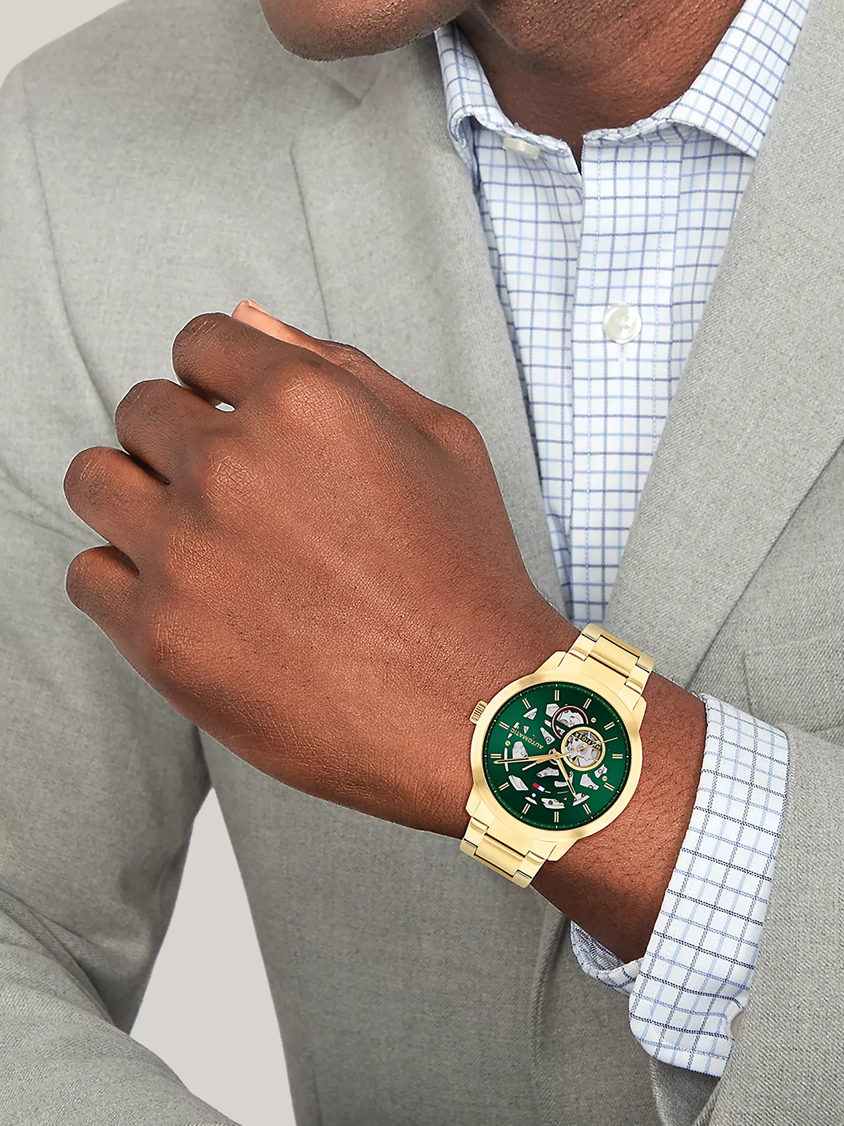 Мужские часы Tommy Hilfiger, Автоматические часы 43 мм с зеленым прозрачным циферблатом