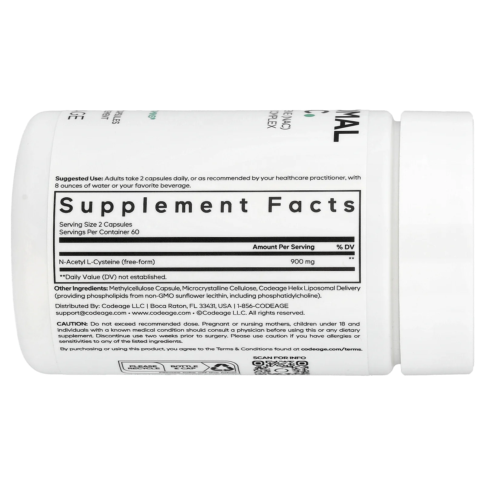 Codeage, липосомальный NAC, 120 растительных капсул (450 мг в 1 капсуле)