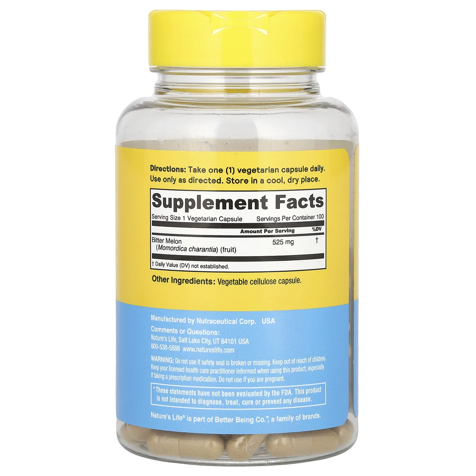 Nature's Herbs, Горькая дыня, 525 мг, 100 капсул
