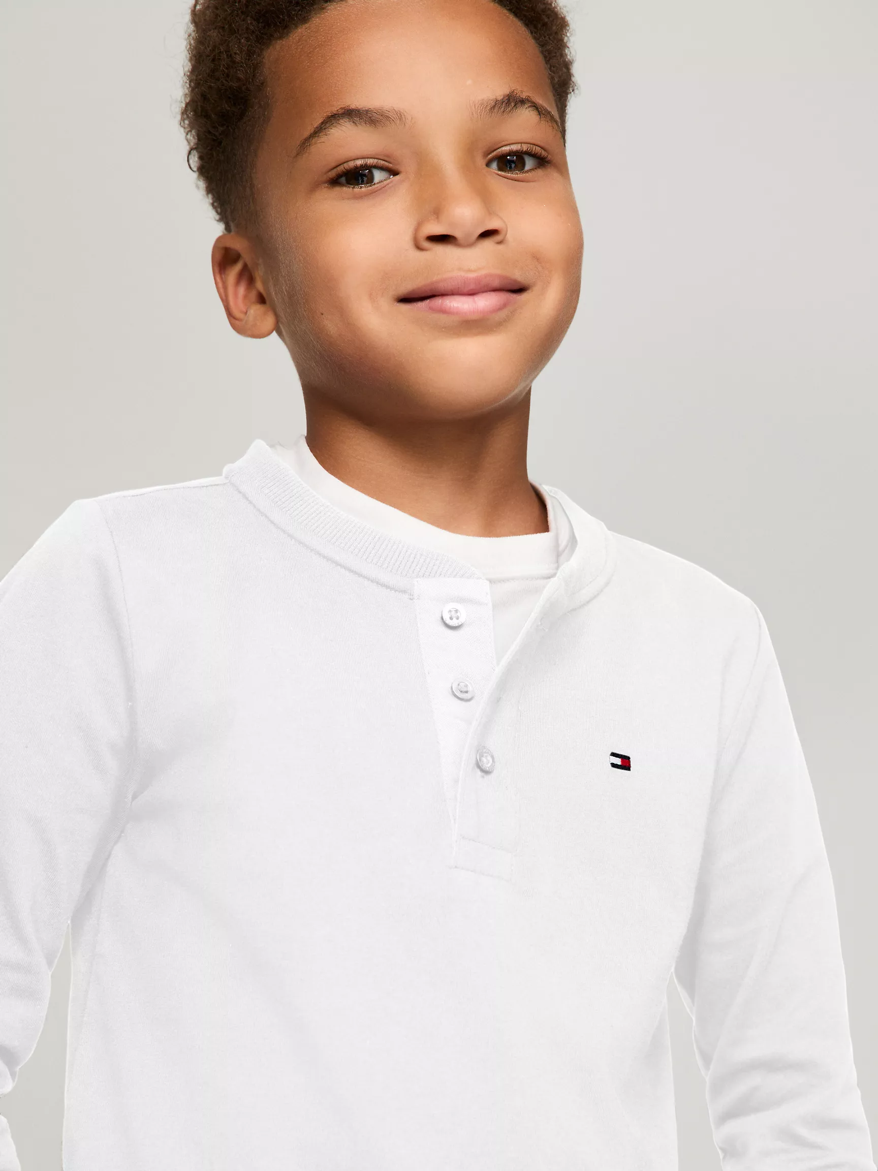 Футболка Tommy Hilfiger для мальчиков, Детская однотонная футболка Henley с длинным рукавом