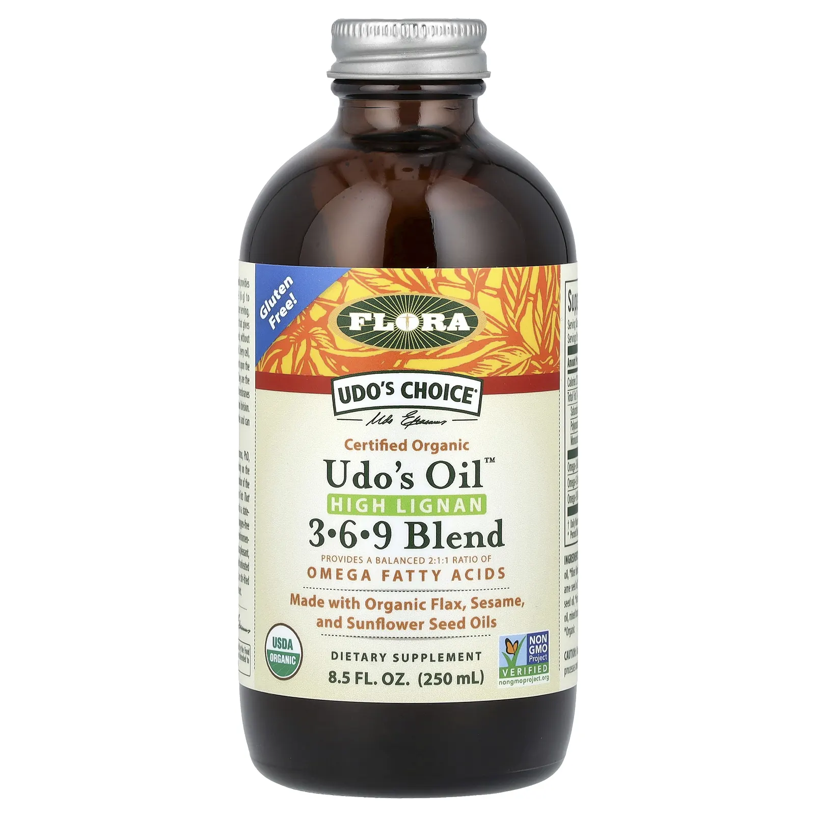 Flora, Udo's Choice, органическая смесь Udo's Oil 3, 6, 9, с высоким содержанием лигнана, 250 мл (8,5 жидк. унции)