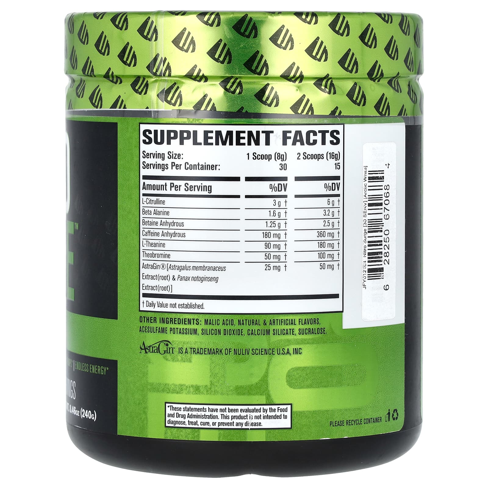 Jacked Factory, Nitro Surge, перед тренировкой, арктический белый, 240 г (8,46 унции)