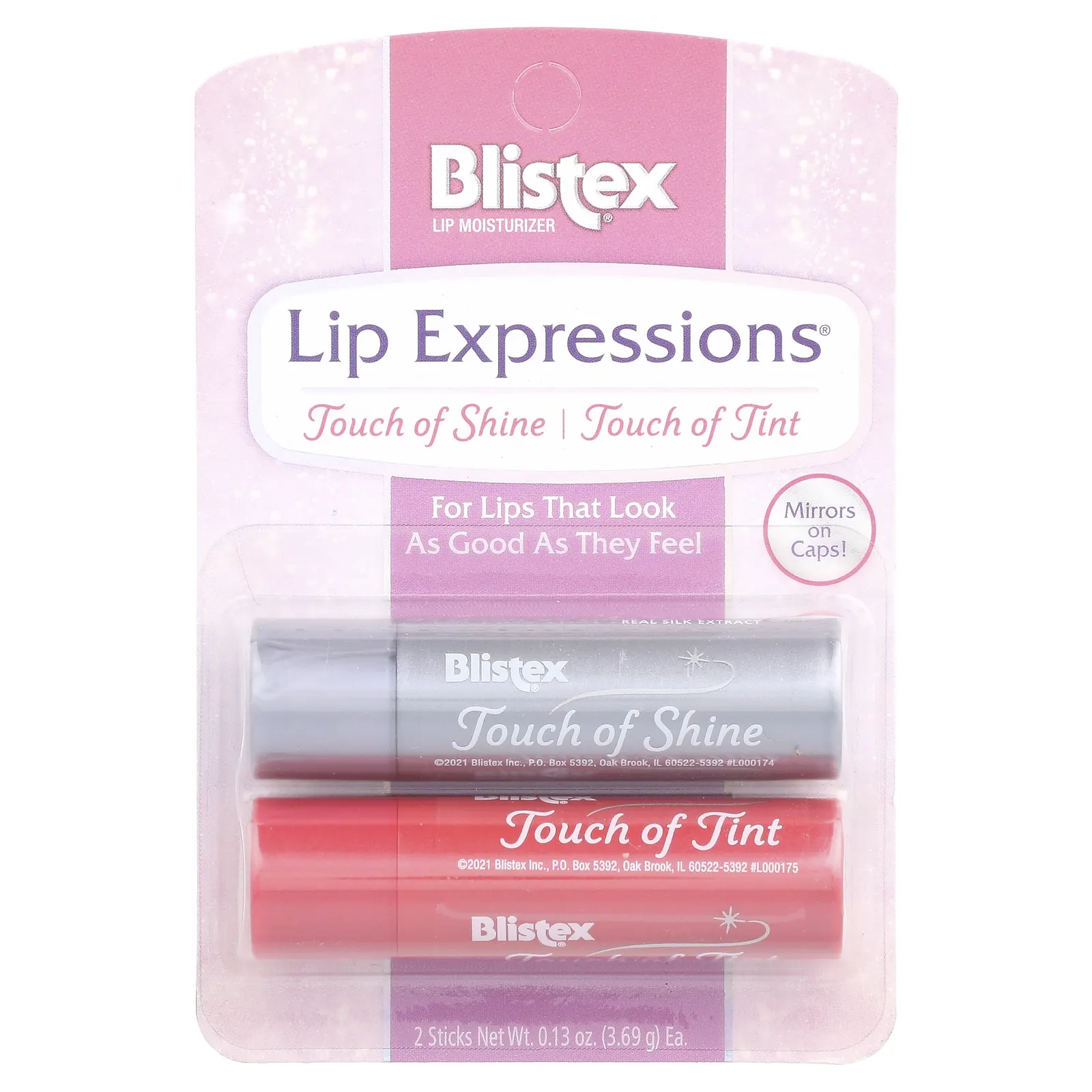 Blistex, Lip Expressions, Увлажняющий крем для губ, блеск / оттенок, 2 палочки, 0,13 унции (3,69 г) каждая