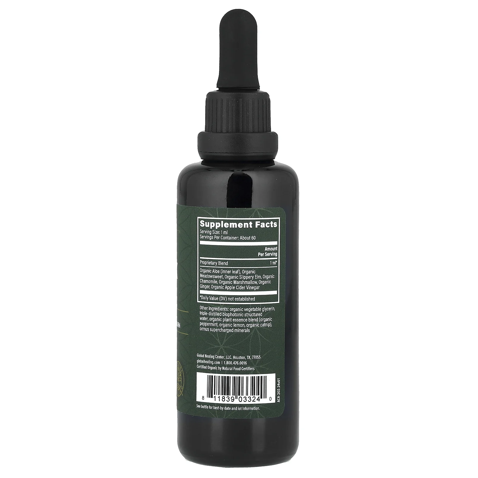 Global Healing, Raw Herbal Extract ™, средство для снятия кислотного рефлюкса, 59,2 мл (2 жидк. Унции)