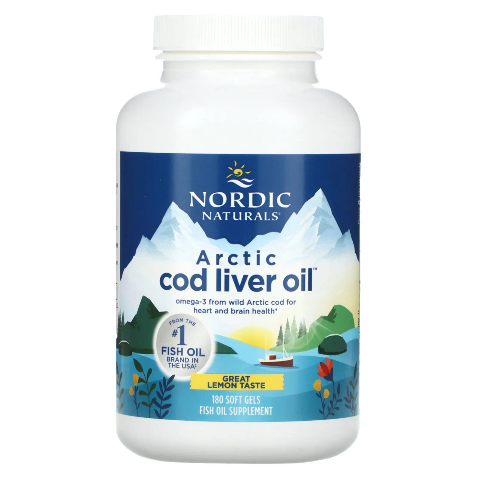 Nordic Naturals, Arctic Cod Liver Oil, жир печени арктической трески, со вкусом лимона, 180 капсул