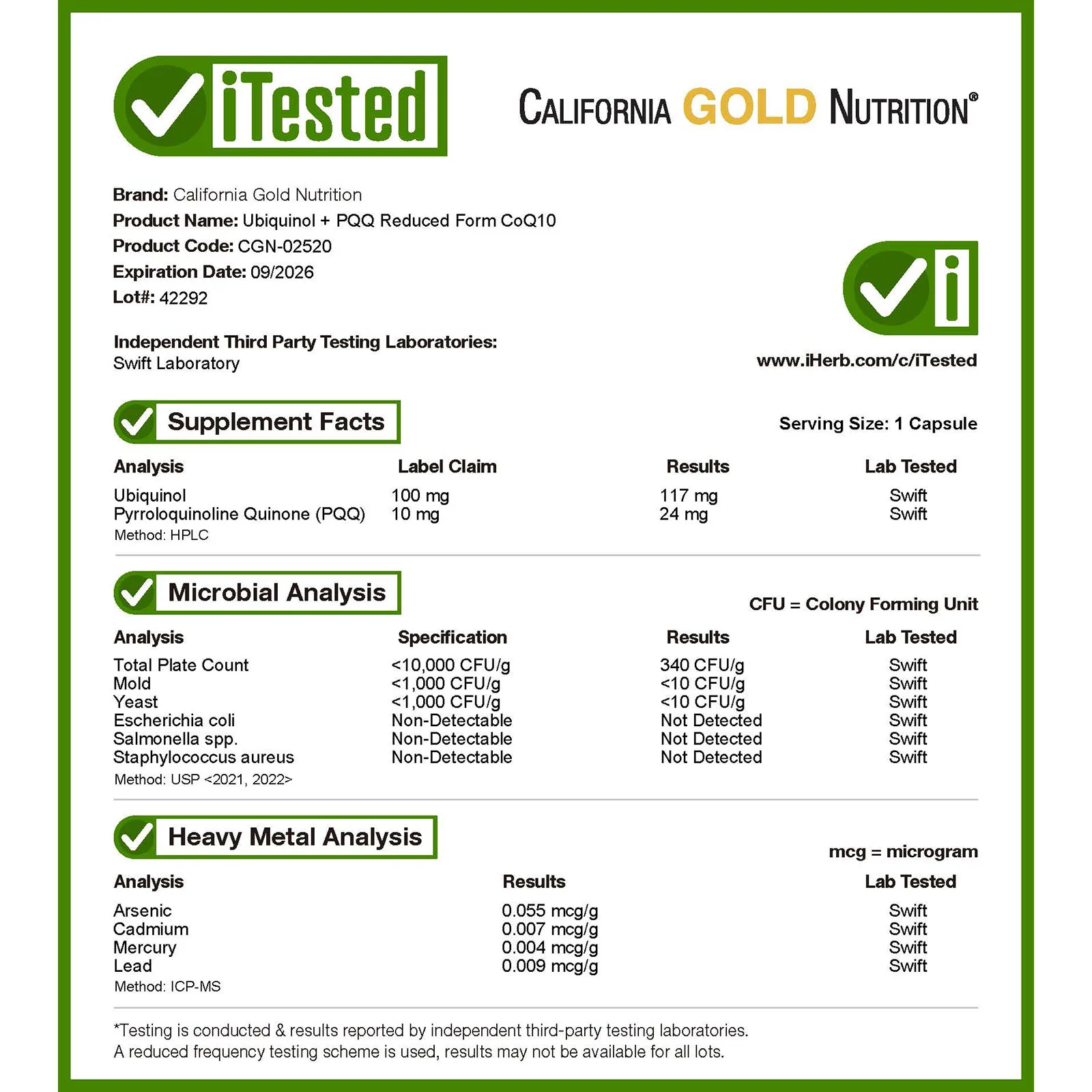 California Gold Nutrition, Убихинол в восстановленной форме CoQ10 + PQQ, 120 растительных капсул