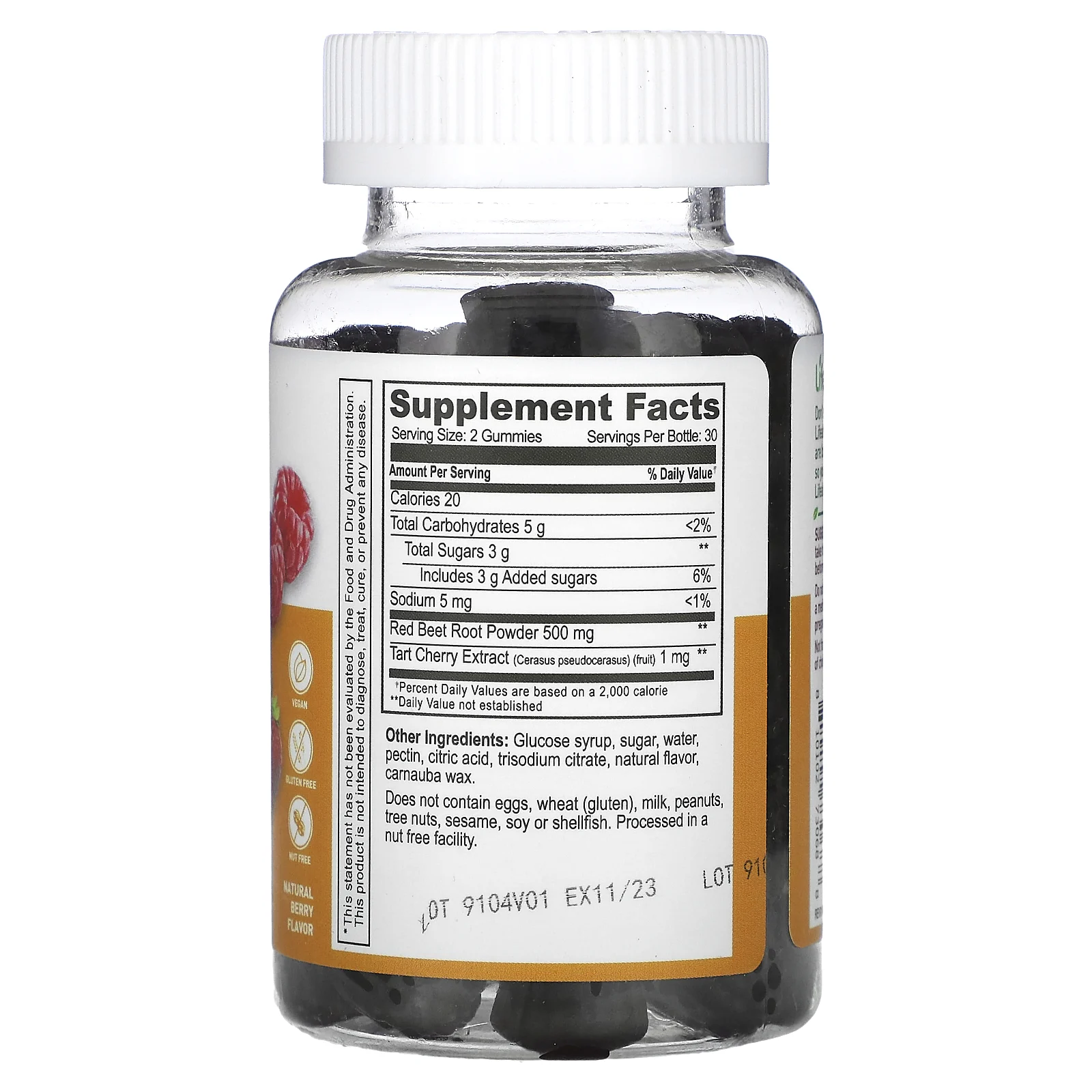 Lifeable, жевательные таблетки с экстрактом корня свеклы и вишни, со вкусом натуральных ягод, 500 мг, 60 жевательных таблеток (250 мг в 1 жевательной таблетке)