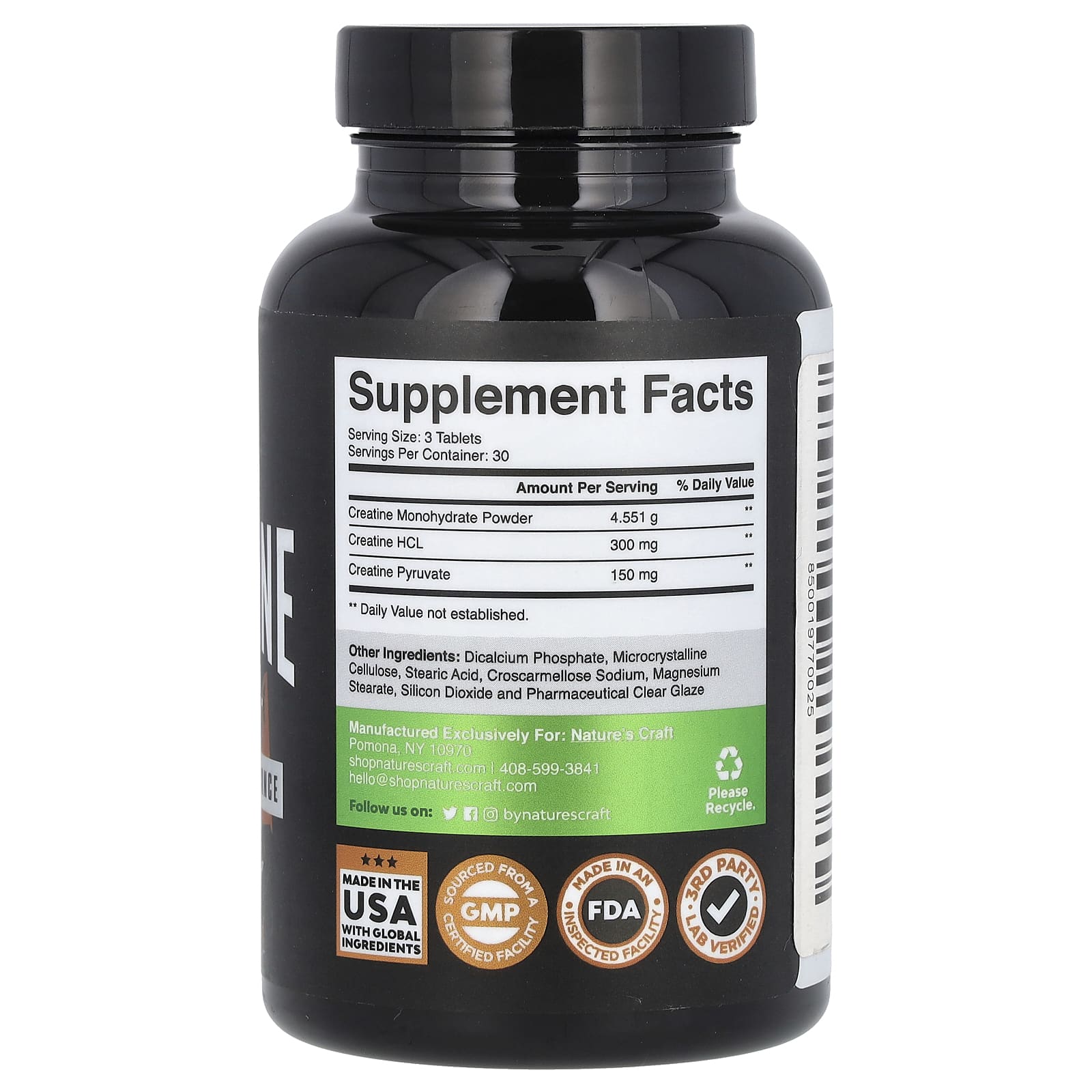 Nature's Craft, Креатин, трехфазный, 90 таблеток