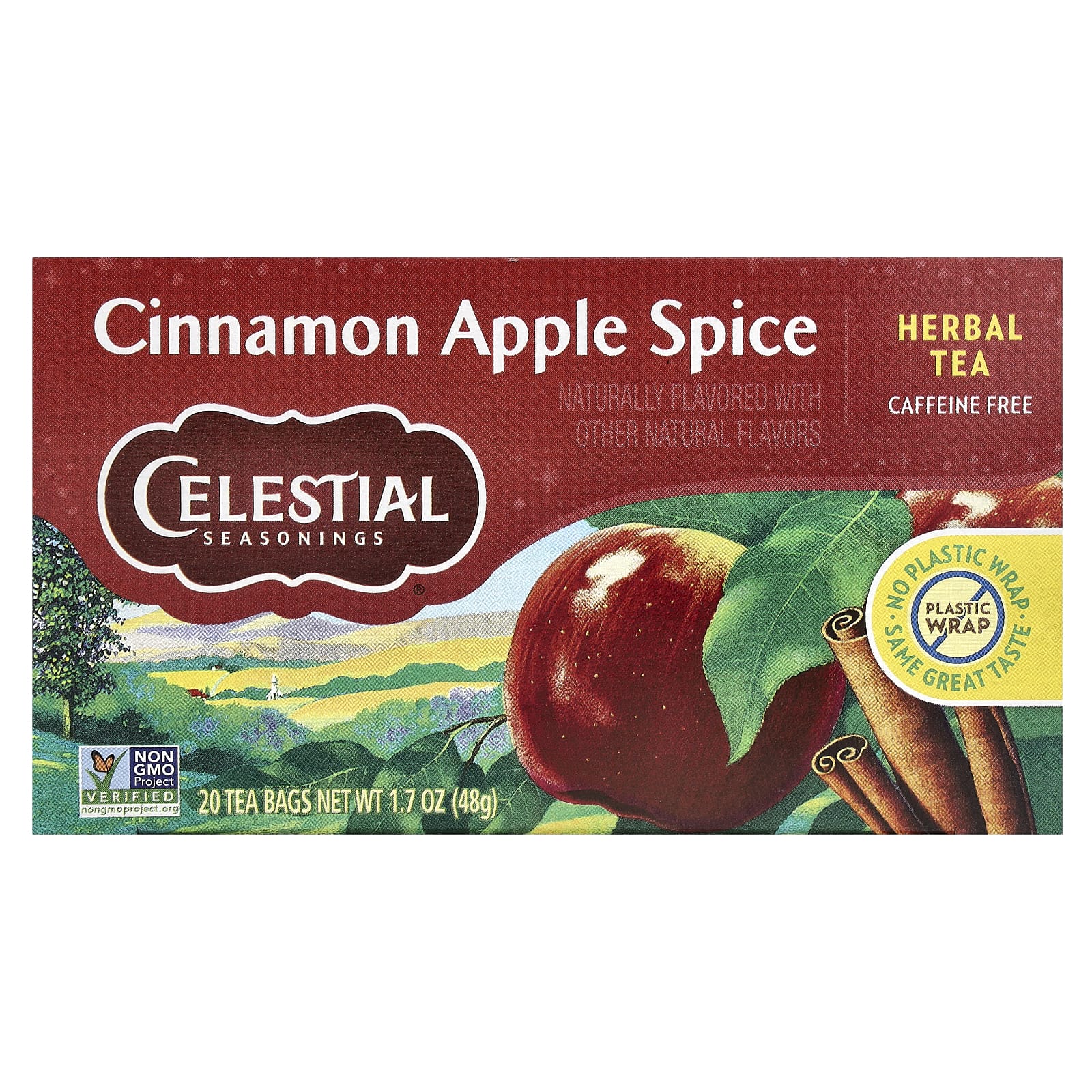 Celestial Seasonings, травяной чай, со вкусом корицы и яблока, без кофеина, 20 чайных пакетиков, 48 г (1,7 унции)