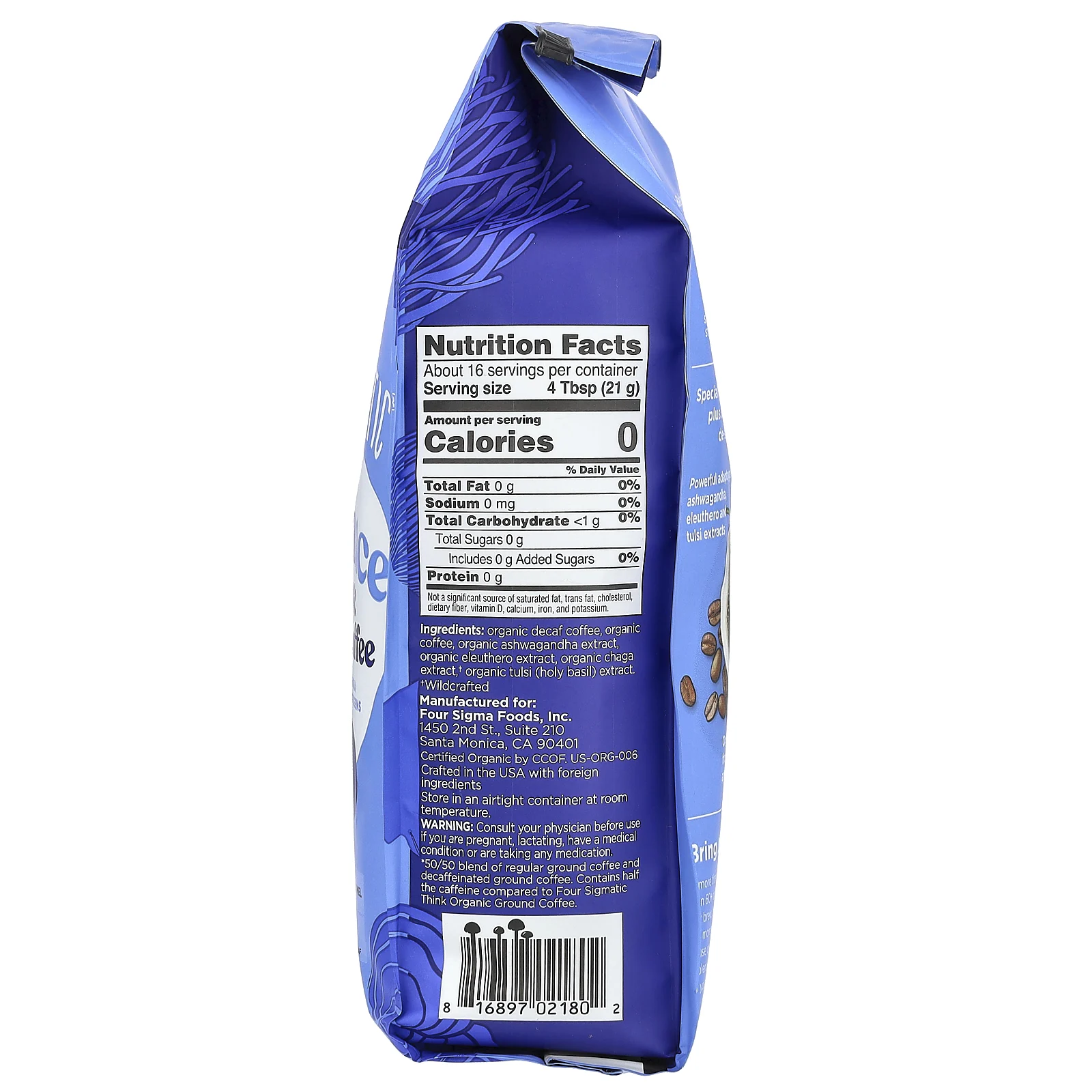 Four Sigmatic, Balance, органический кофе наполовину с адаптогенами ашваганды и элеутерококка, молотый, средней обжарки, 340 г (12 унций)