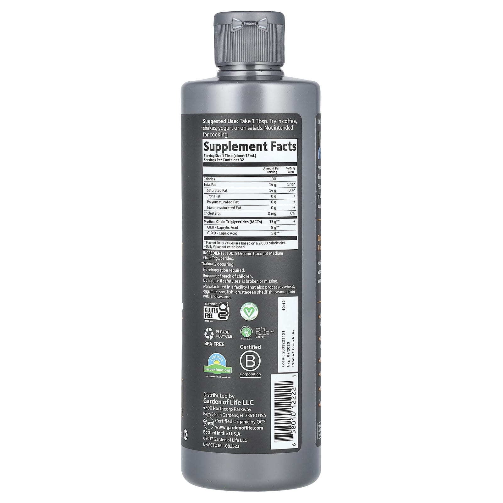 Garden of Life, Dr. Formulated, добавка для здоровья мозга, 100% органическое кокосовое масло со среднецепочечными триглицеридами, с нейтральным вкусом, 473 мл (16 жидк. унций)