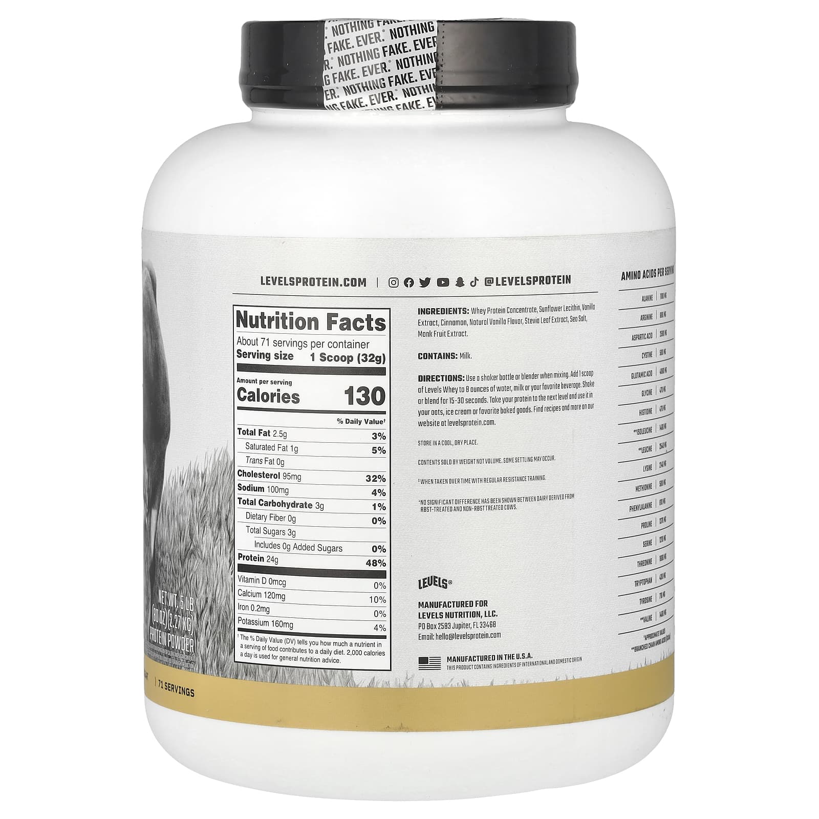 Levels, Порошок из сывороточного протеина от травяного откорма, ваниль и корица, 2,27 кг (5 фунтов)