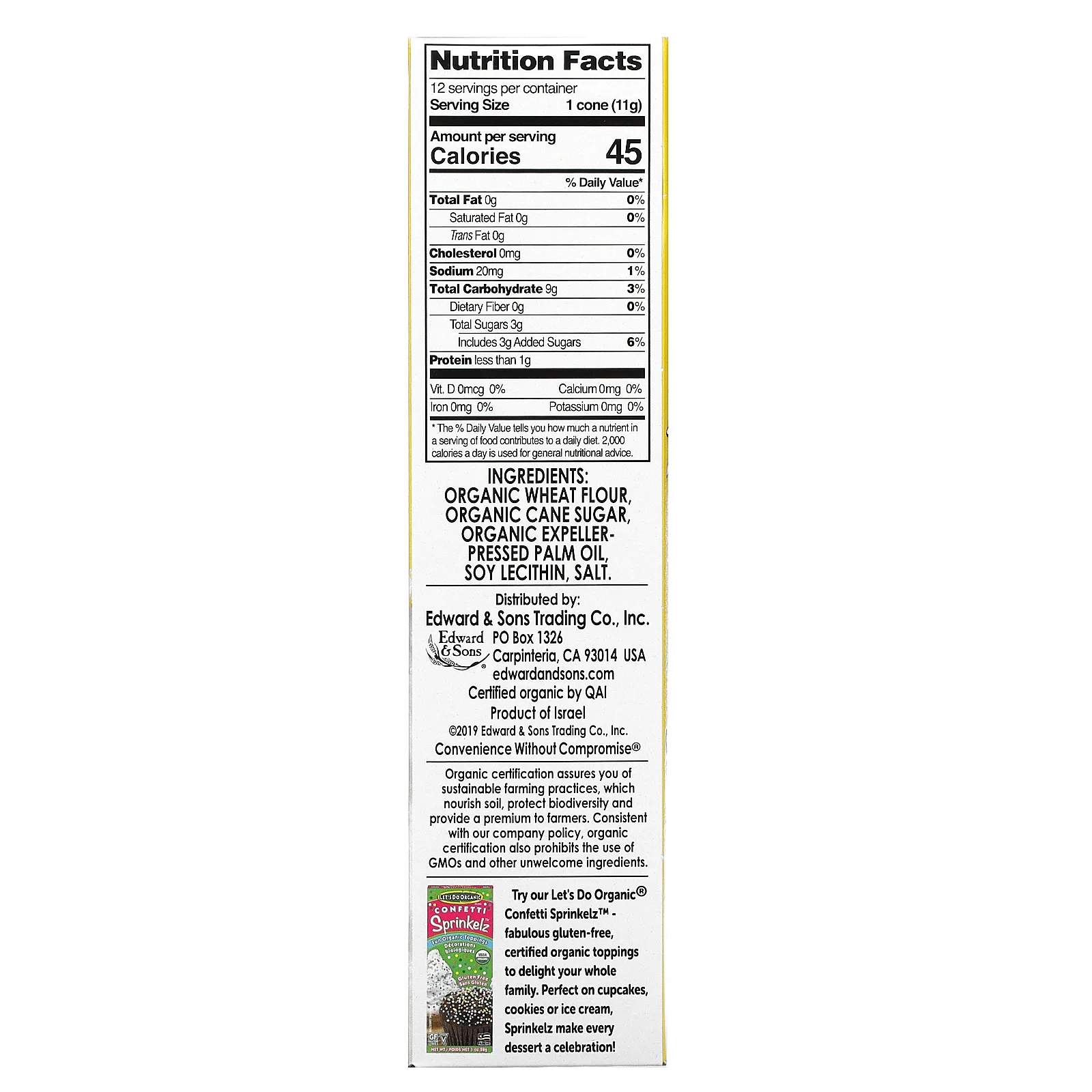 Edward & Sons, Let's Do Organic, рожки для мороженого из органического сахара, закрученные, 12 шт.