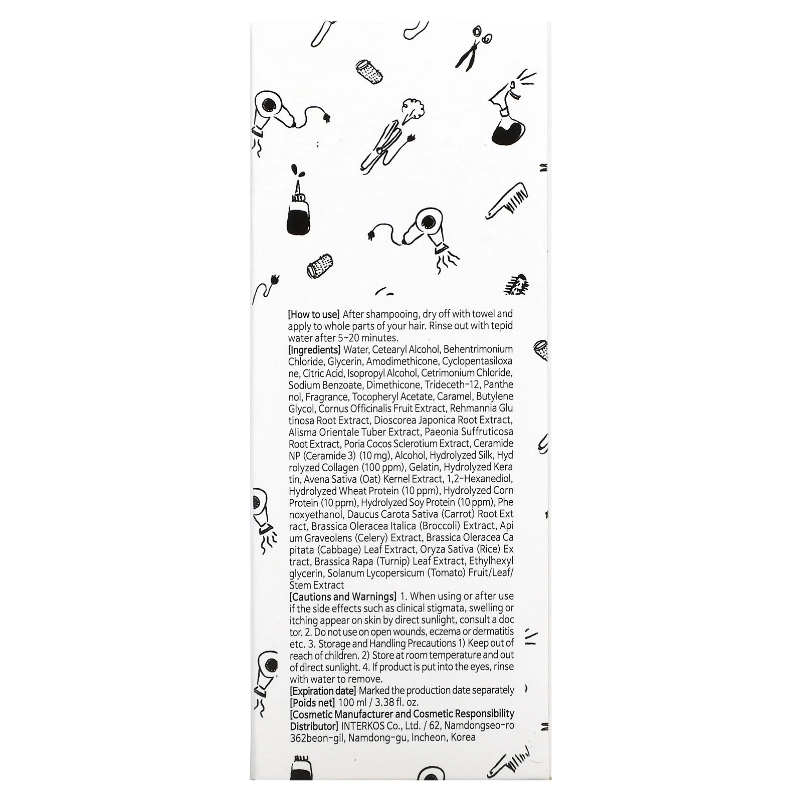 Elizavecca, CER-100, восстанавливающая маска для волос с коллагеном и керамидами, 100 мл (3,38 жидк. унций)