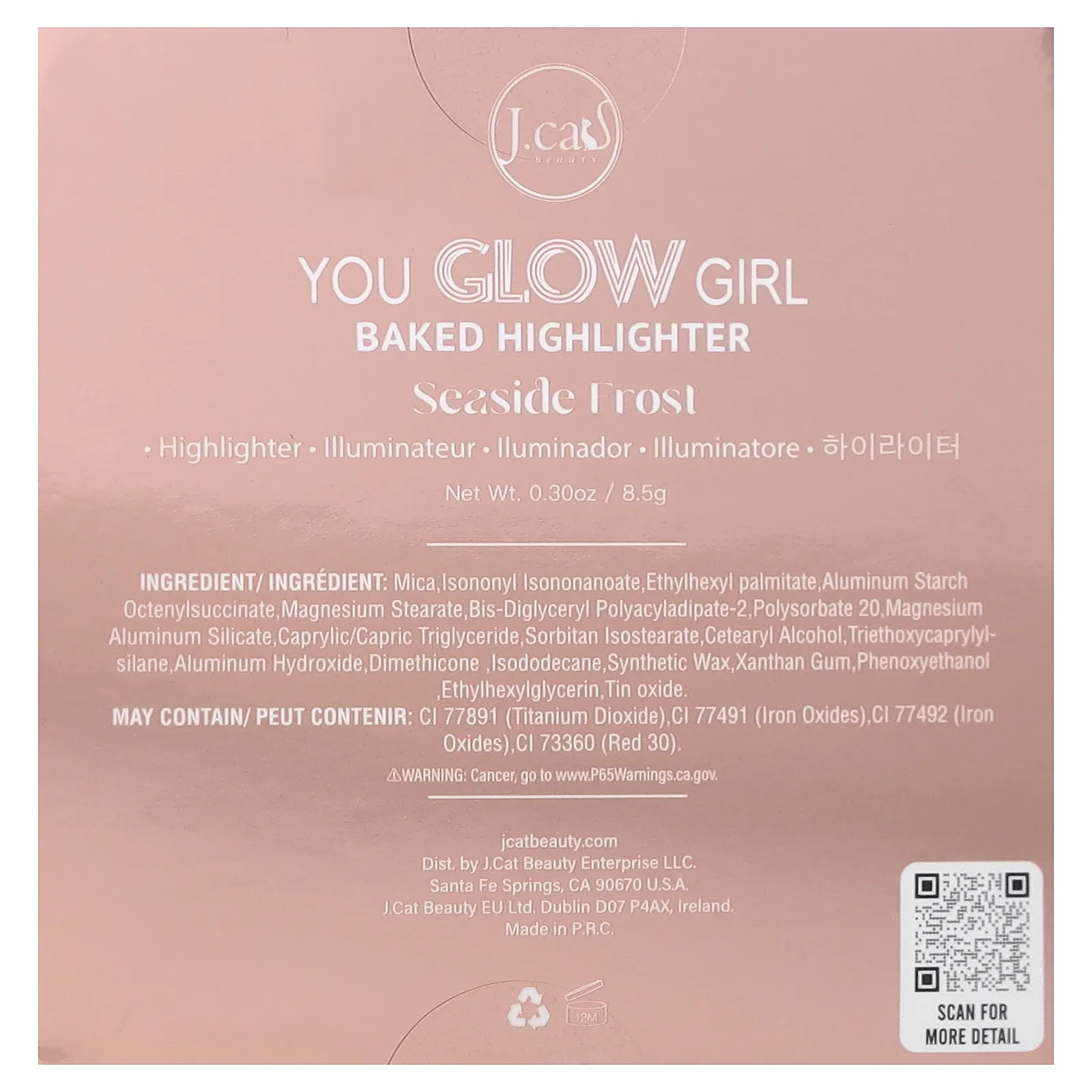 J.Cat Beauty, You Glow Girl, запеченный хайлайтер, YGG111 «Приморский мороз», 8,5 г (0,3 унции)