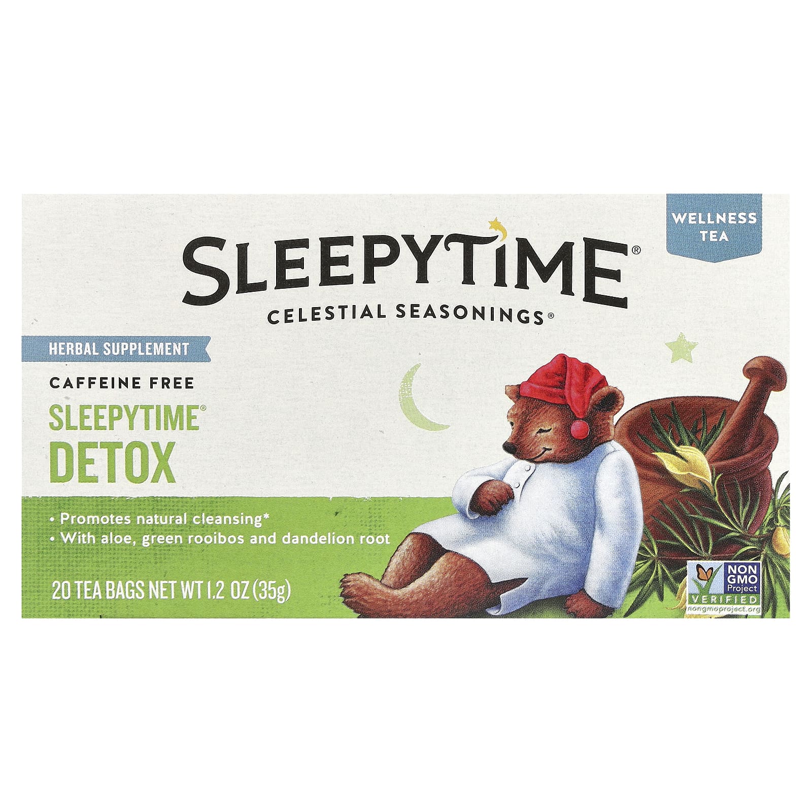 Celestial Seasonings, Sleepytime, чай для хорошего самочувствия, детокс, без кофеина, 20 чайных пакетиков, 35 г (1,2 унции)