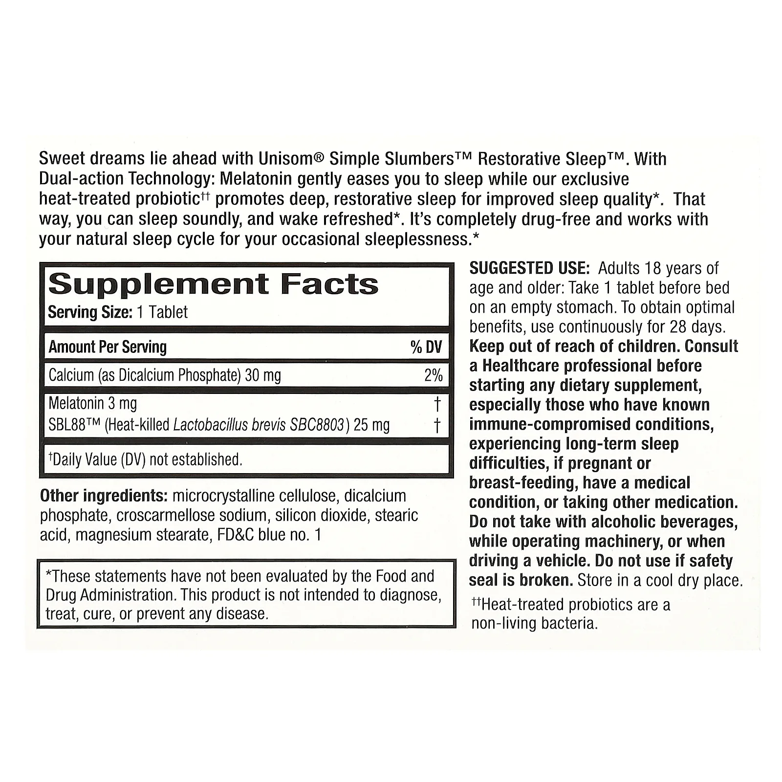 Unisom, Simple Slumbers, средство для восстановления сна, 30 таблеток двойного действия