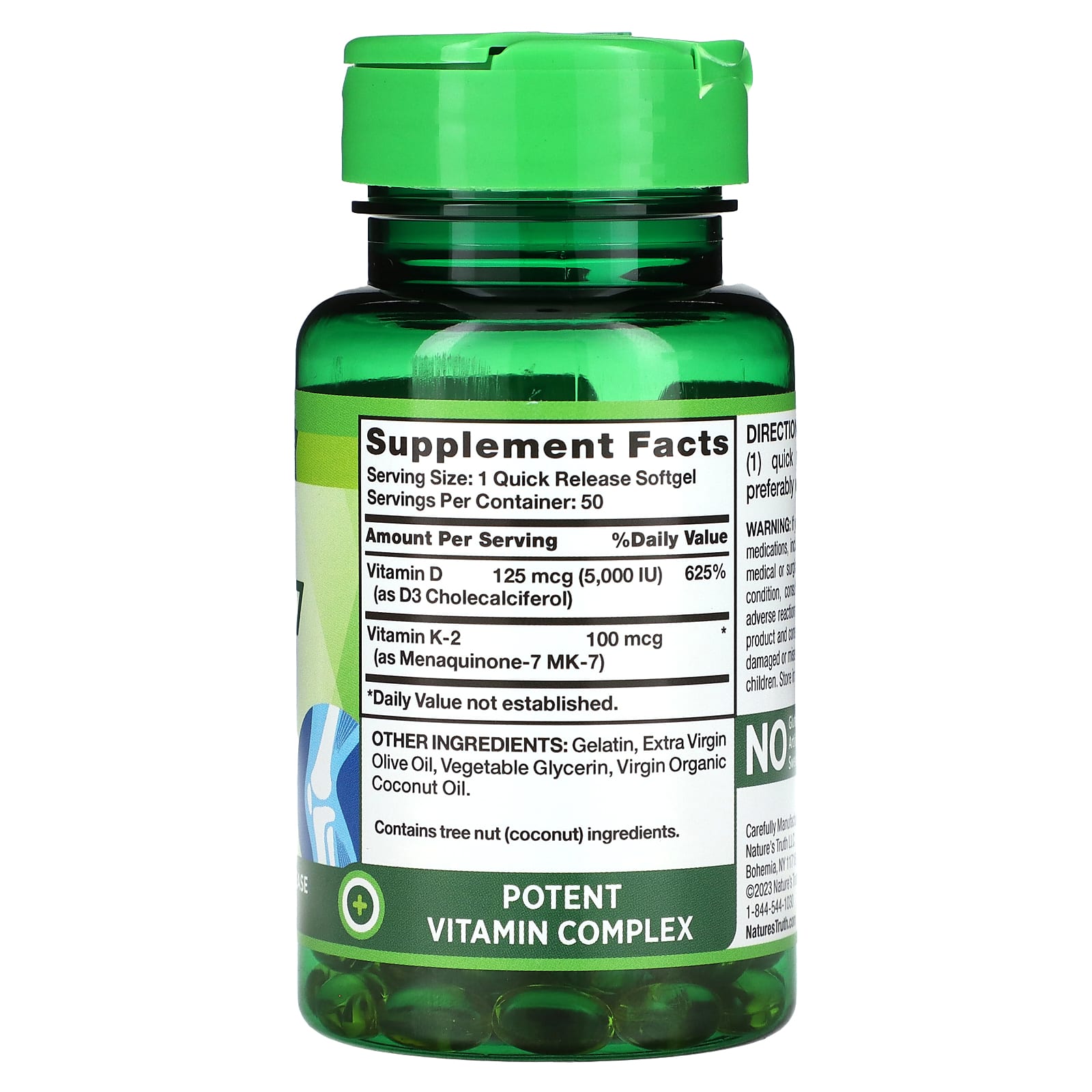 Nature's Truth, Ultra K-2 и MK-7, 100 мкг, 50 капсул с быстрым высвобождением