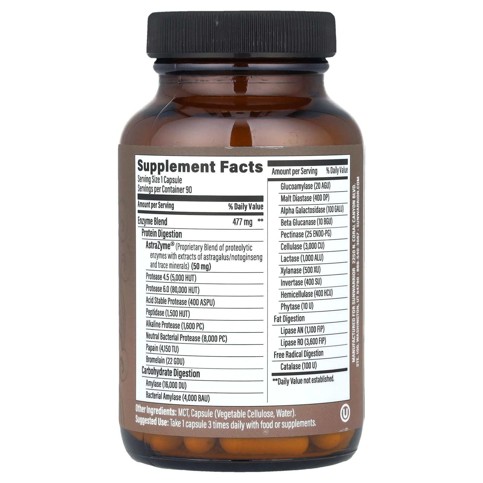 Sunwarrior, Enzorb, ферменты для пищеварения, 90 веганских капсул