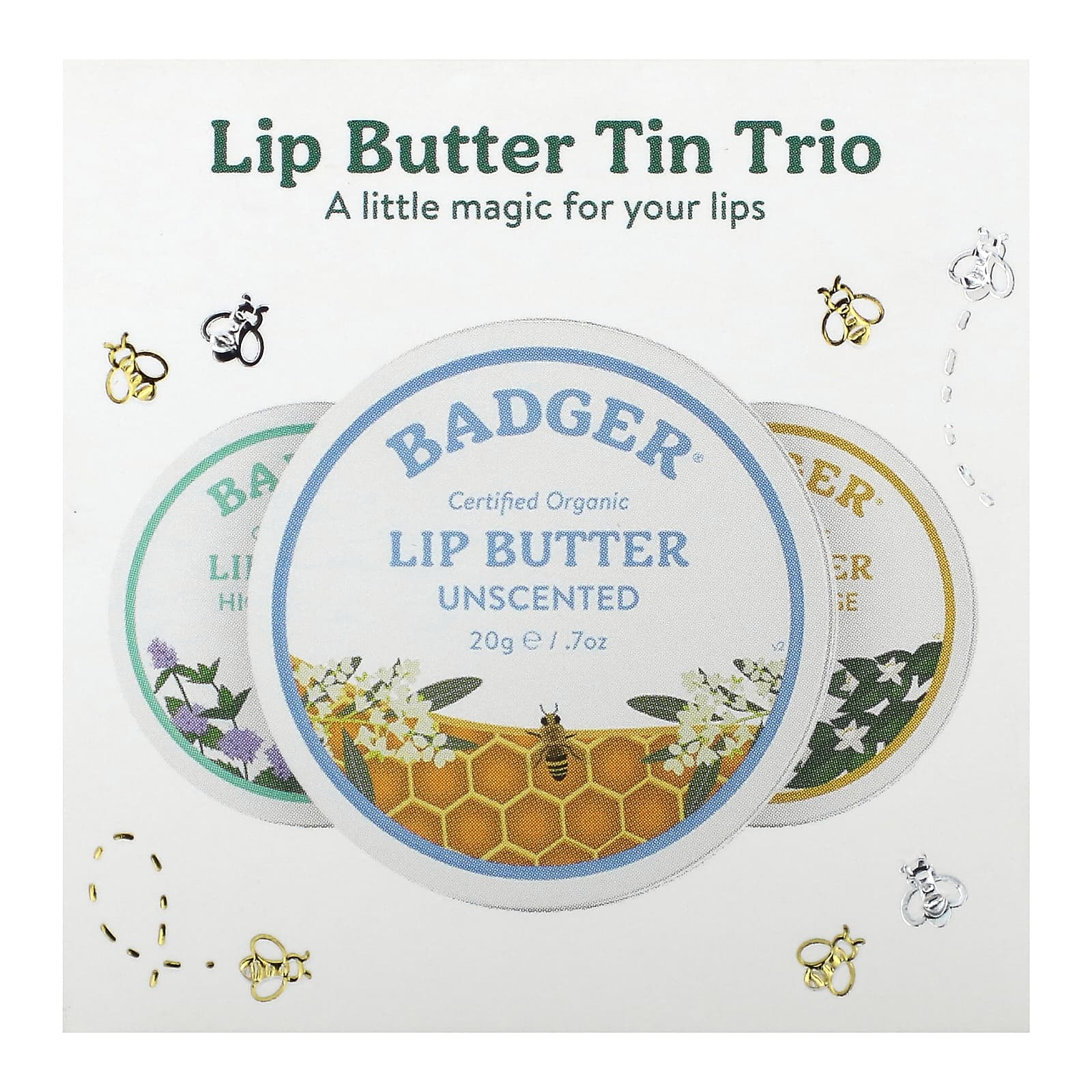 Badger Company, Lip Butter Tin Trio, набор из 3 предметов, 20 г (0,7 унции) в каждом