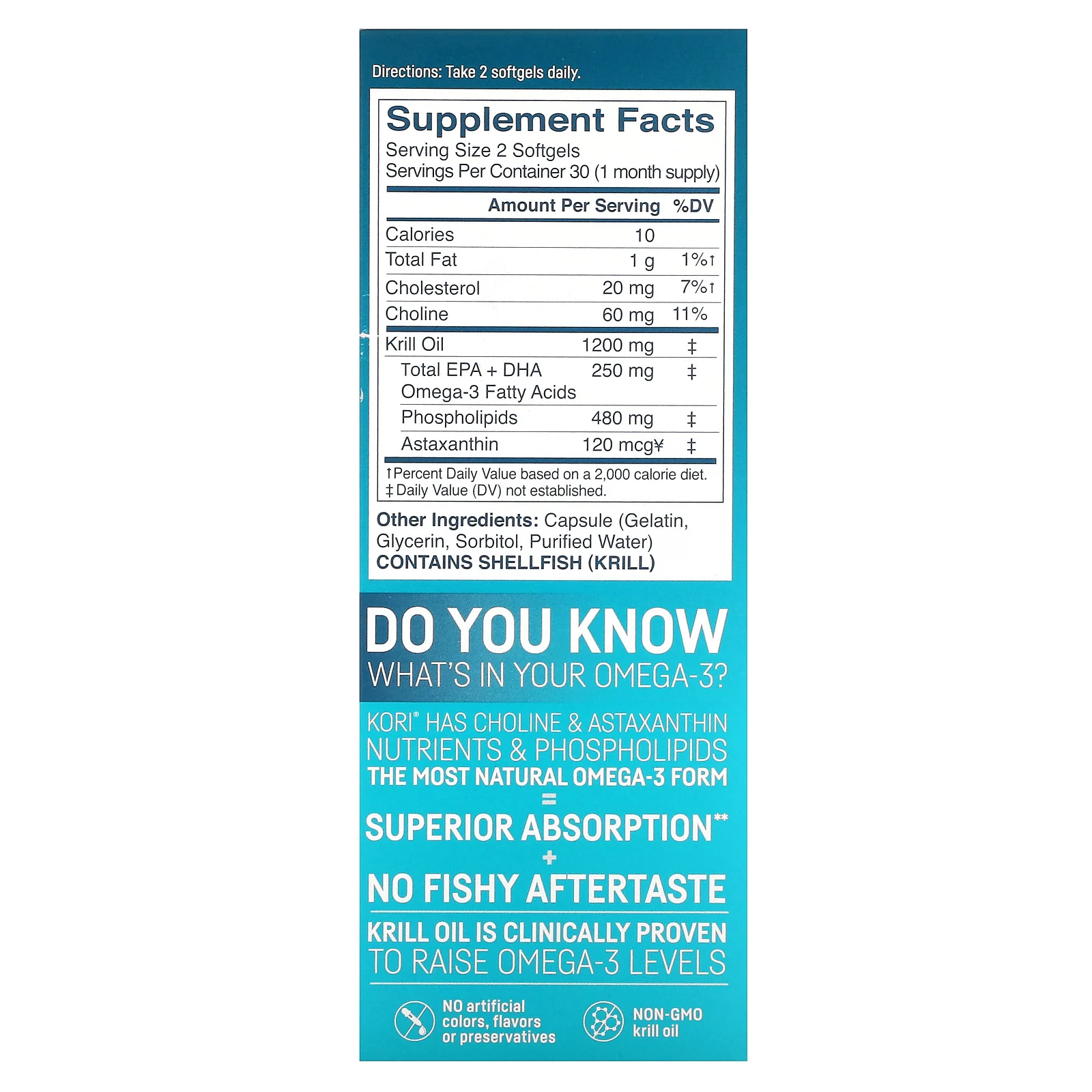 Kori, Чистое масло атлантического криля, многофункциональная омега-3, 600 мг, 60 мягких таблеток
