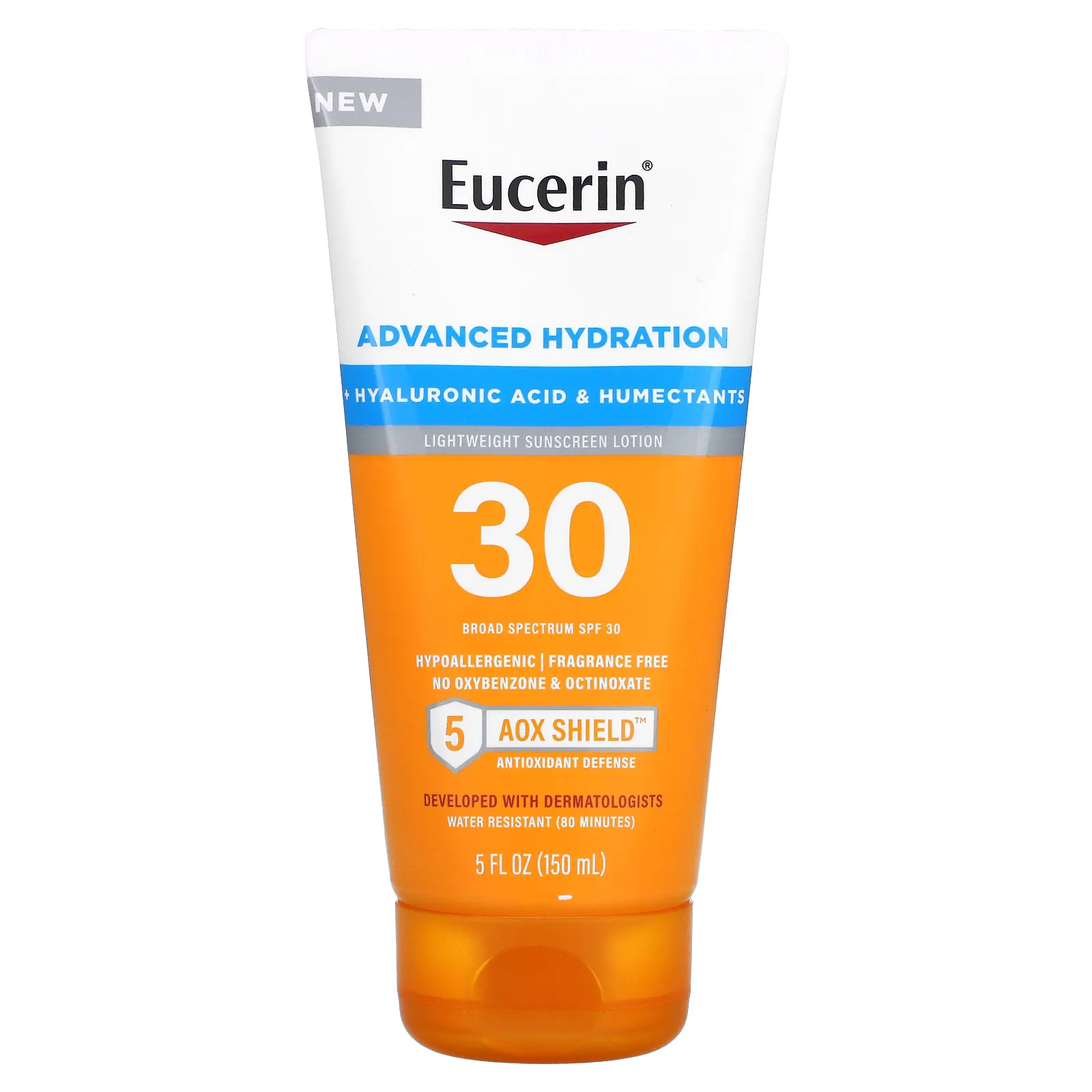 Eucerin, Advanced Hydration, легкий солнцезащитный лосьон, SPF 30, без отдушек, 150 мл (5 жидк. Унций)