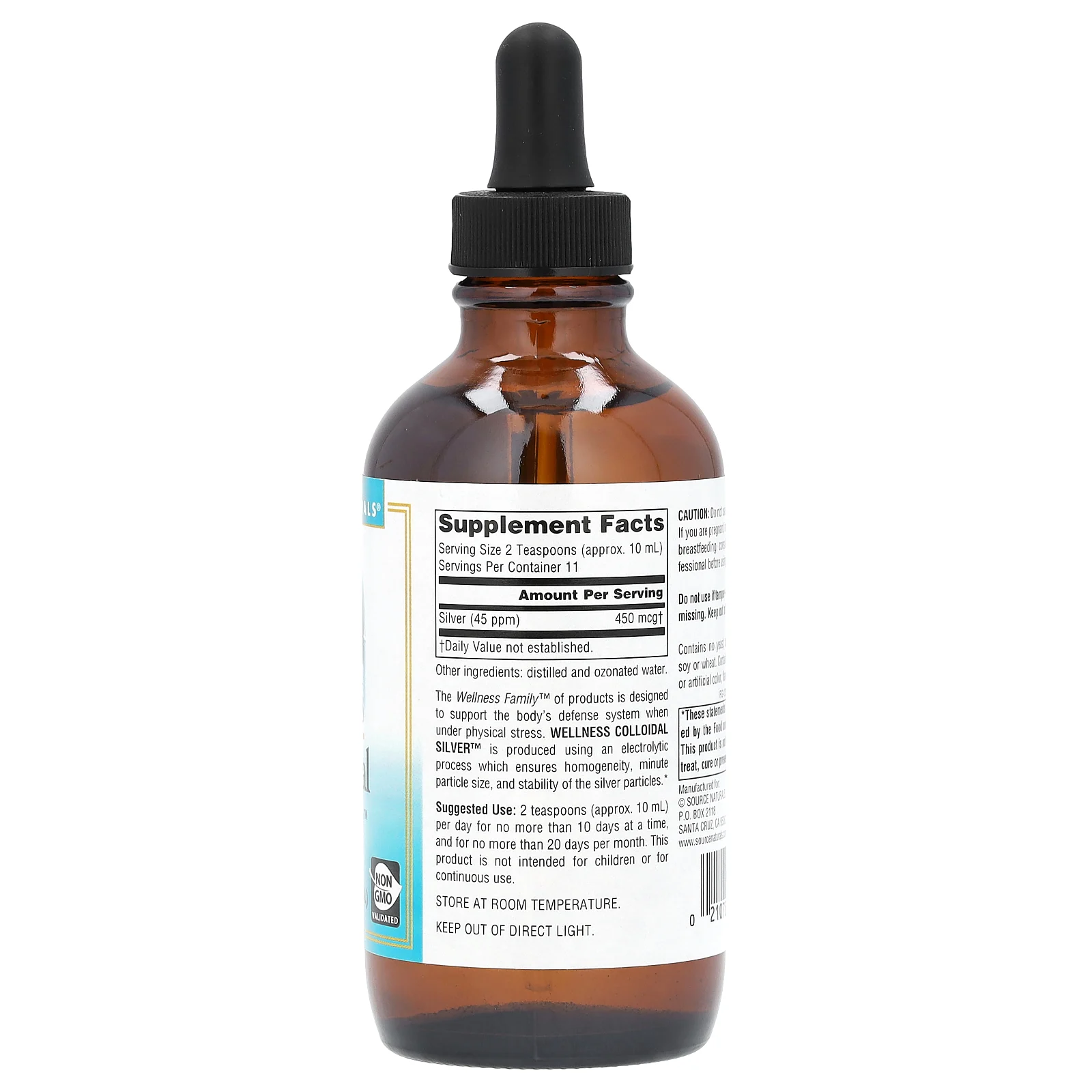 Source Naturals, Wellness, коллоидное серебро, 45 част./млн, 118,28 мл (4 жидк. унции) (22,5 част./млн в 1 ч. л.)