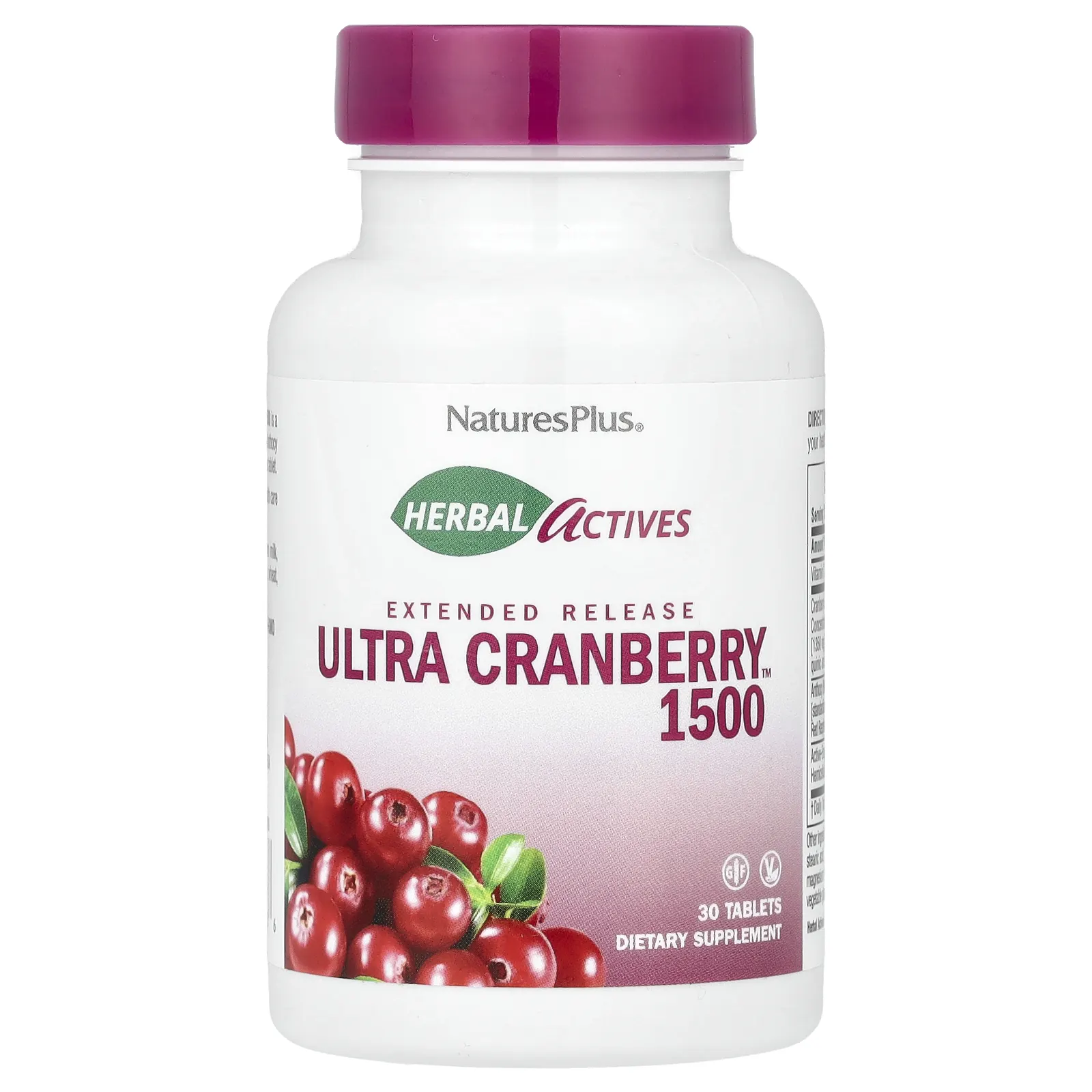 NaturesPlus, Herbal Actives, Ultra Cranberry 1500, 1500 мкг, 30 таблеток