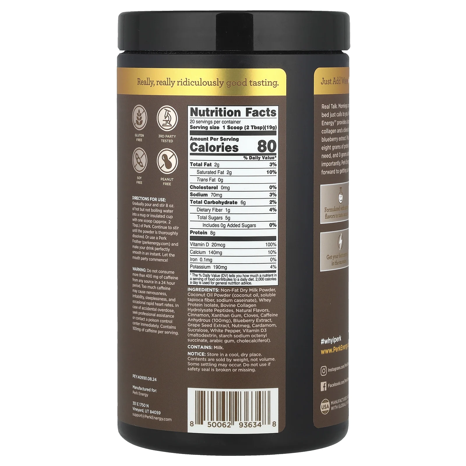 Perk Energy, Чай латте, 380 г (13,6 унции)