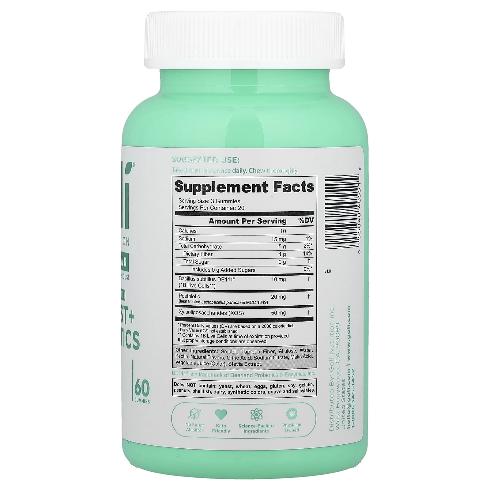 Goli Nutrition, жевательные таблетки для приема пре, пост и пробиотиков, без сахара, 60 жевательных таблеток