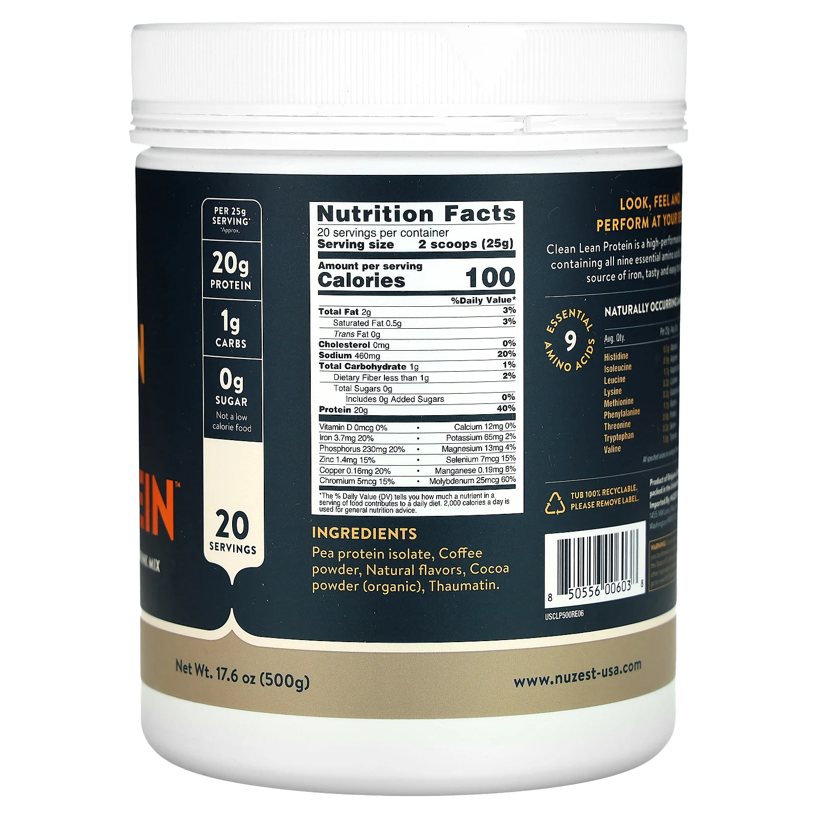 Nuzest, Clean Lean Protein, натуральный кофе, 500 г (17,6 унции)