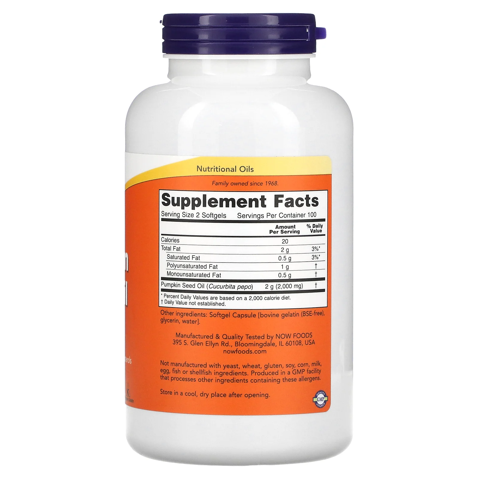 NOW Foods, тыквенное масло, 1000 мг, 200 капсул