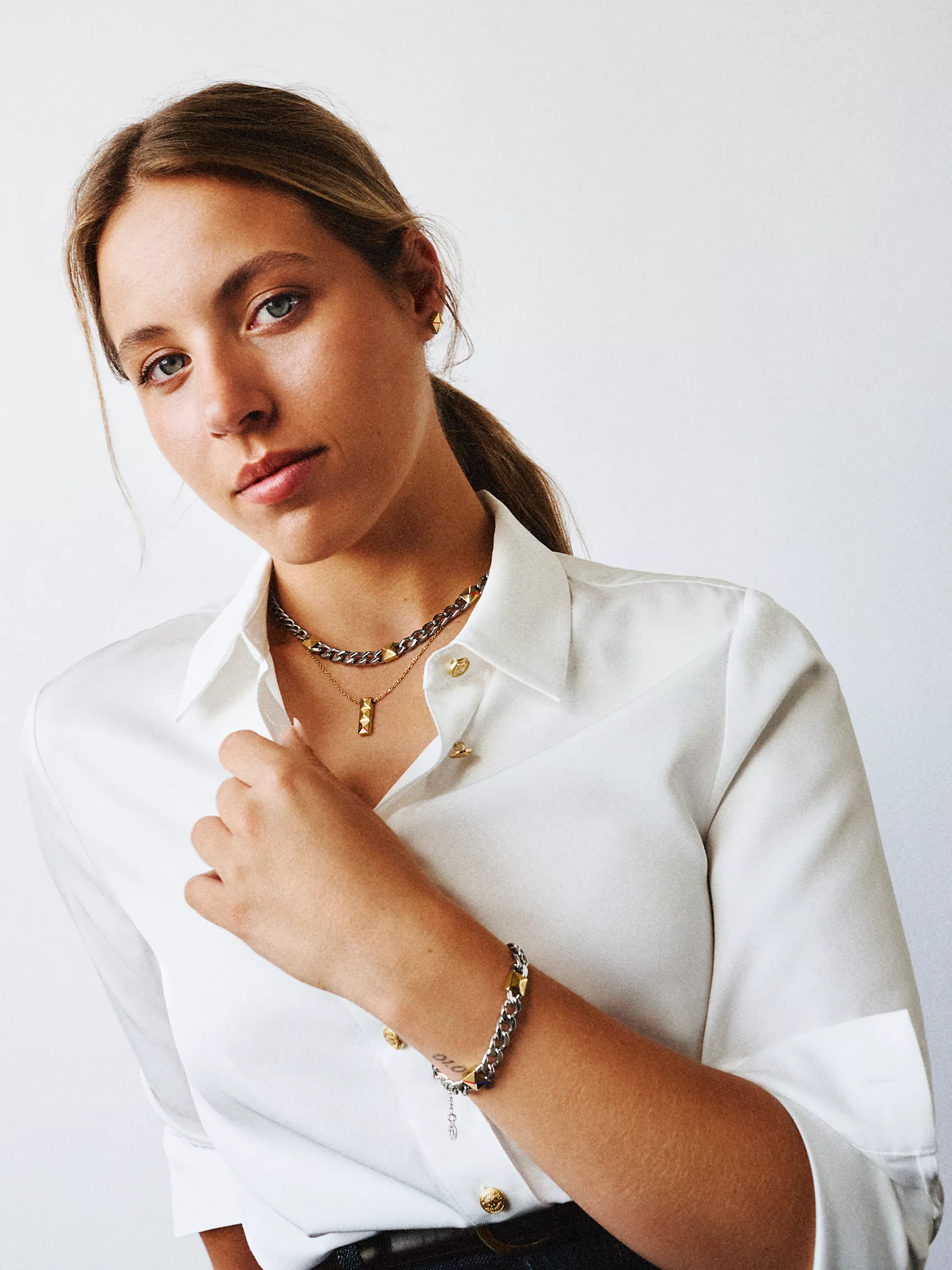 Женское колье Tommy Hilfiger, Двухцветное ожерелье-цепь с заклепками