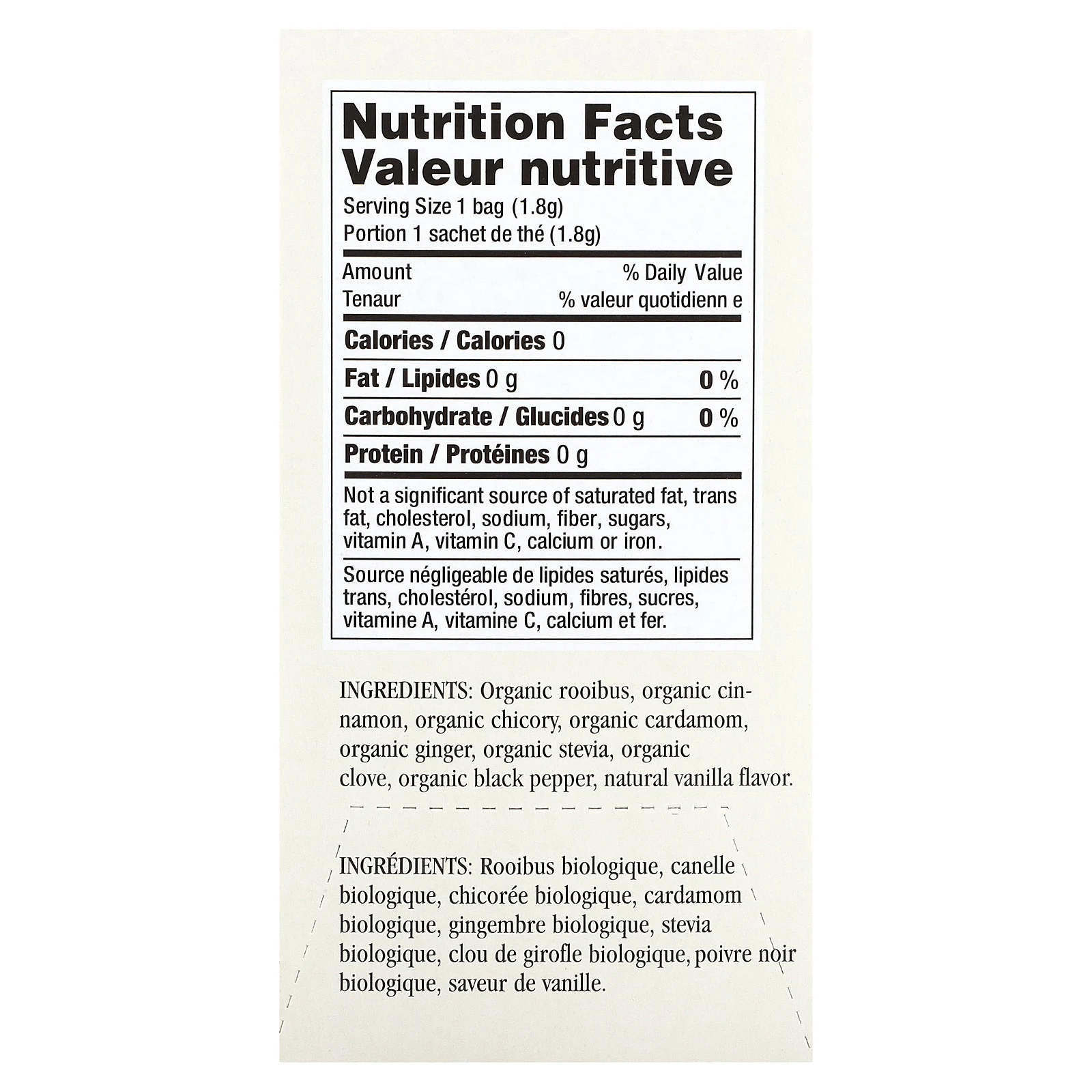 Uncle Lee's Tea, Imperial Organic Vanilla Rooibos Chai, без кофеина, 18 чайных пакетиков, 32,4 г (1,14 унции)