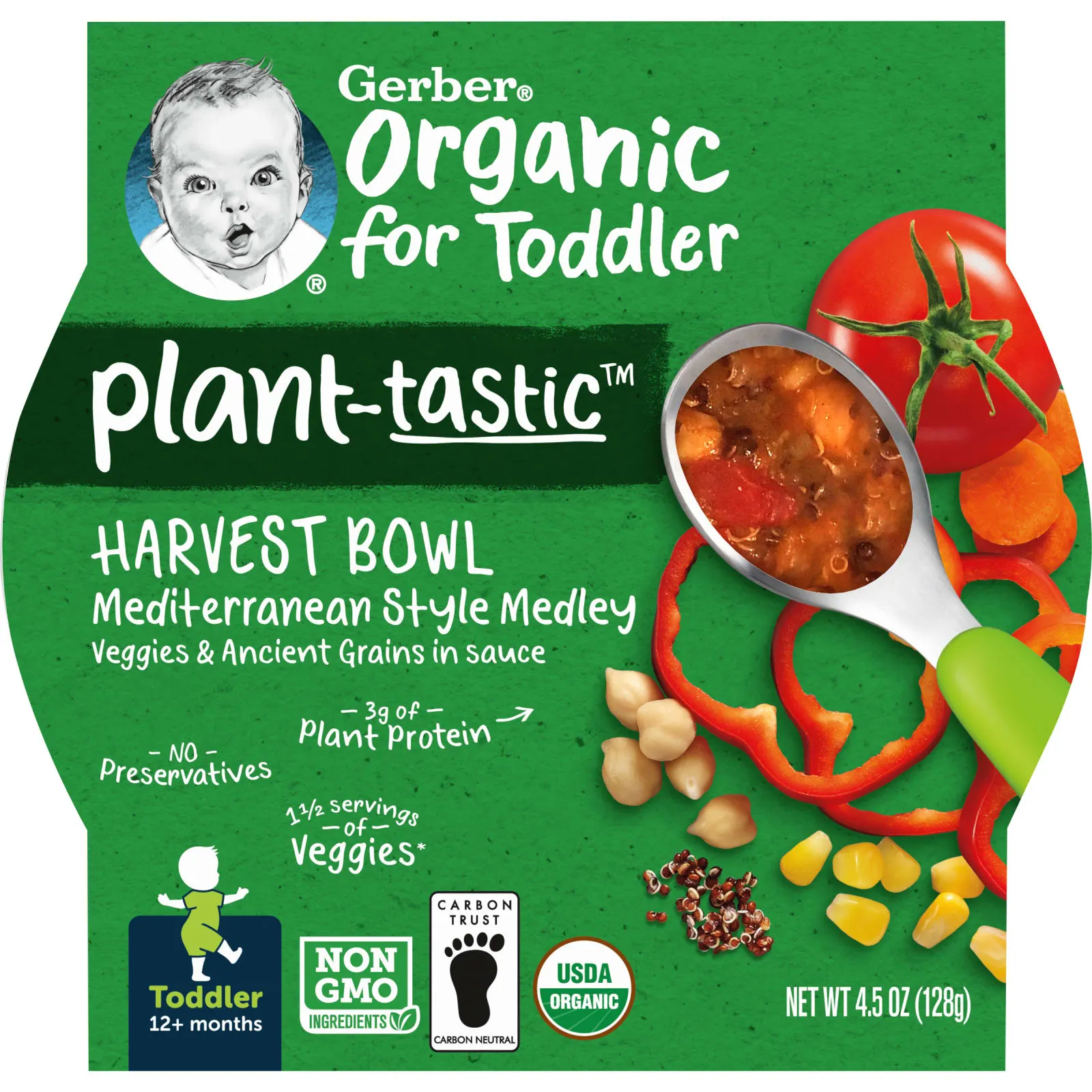 Gerber, Organic for Toddler, Harvest Bowl, со вкусом растений, от 12 месяцев, средиземноморское ассорти из овощей и древних злаков в соусе, 128 г (4,5 унции)