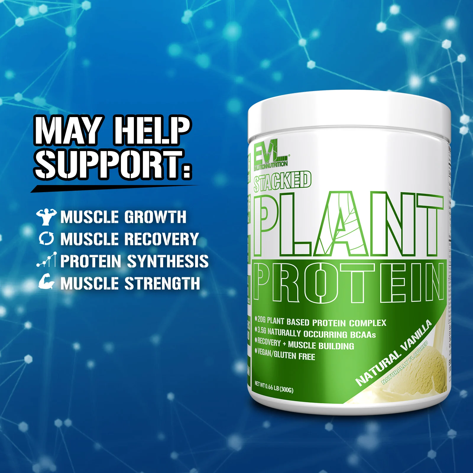 EVLution Nutrition, комплексный растительный протеин, со вкусом натуральной ванили, 300 г (0,66 фунта)