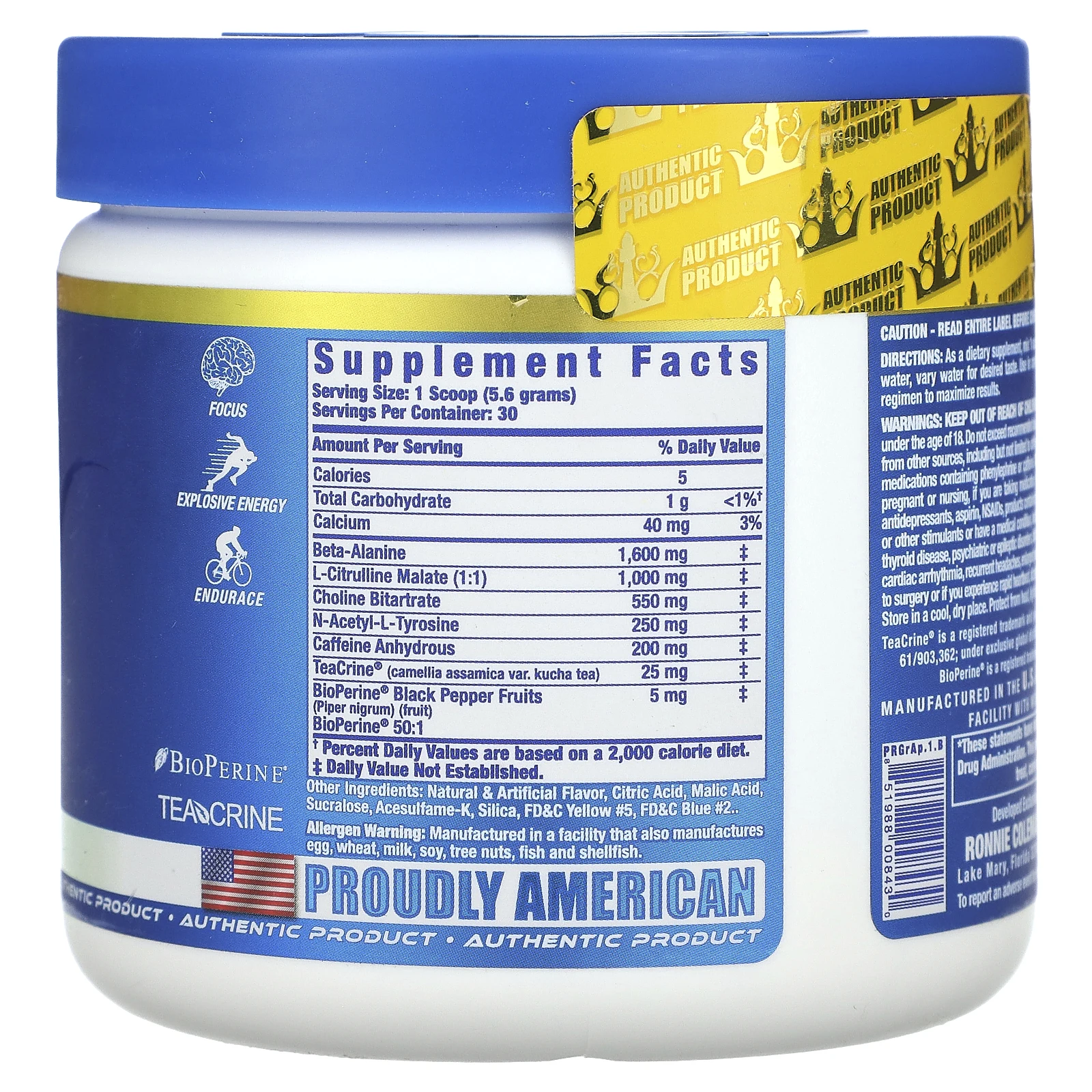 Ronnie Coleman, Vital Edition, Pre XS, зеленое яблоко, 162 г (5,71 унции)