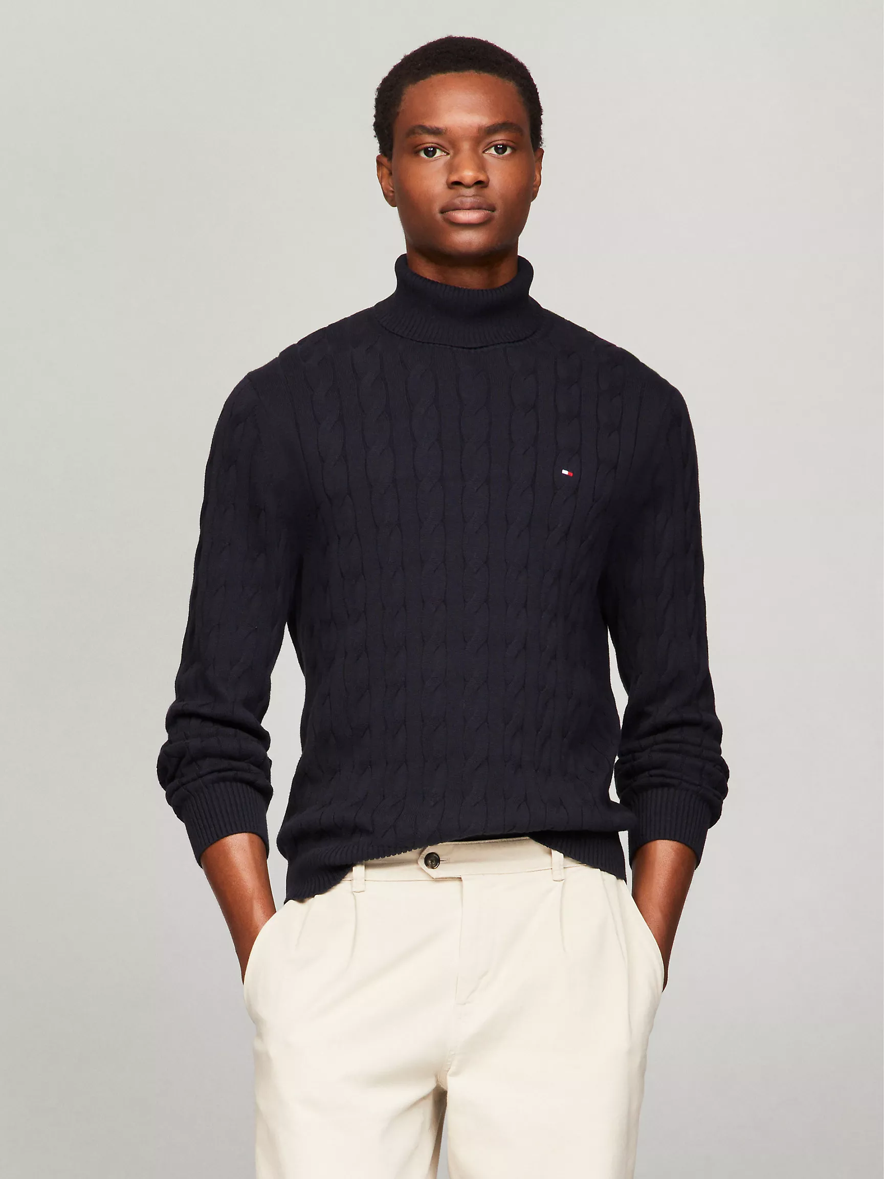 Мужской свитер Tommy Hilfiger, Вязаный свитер с узором "косы" и высоким воротником