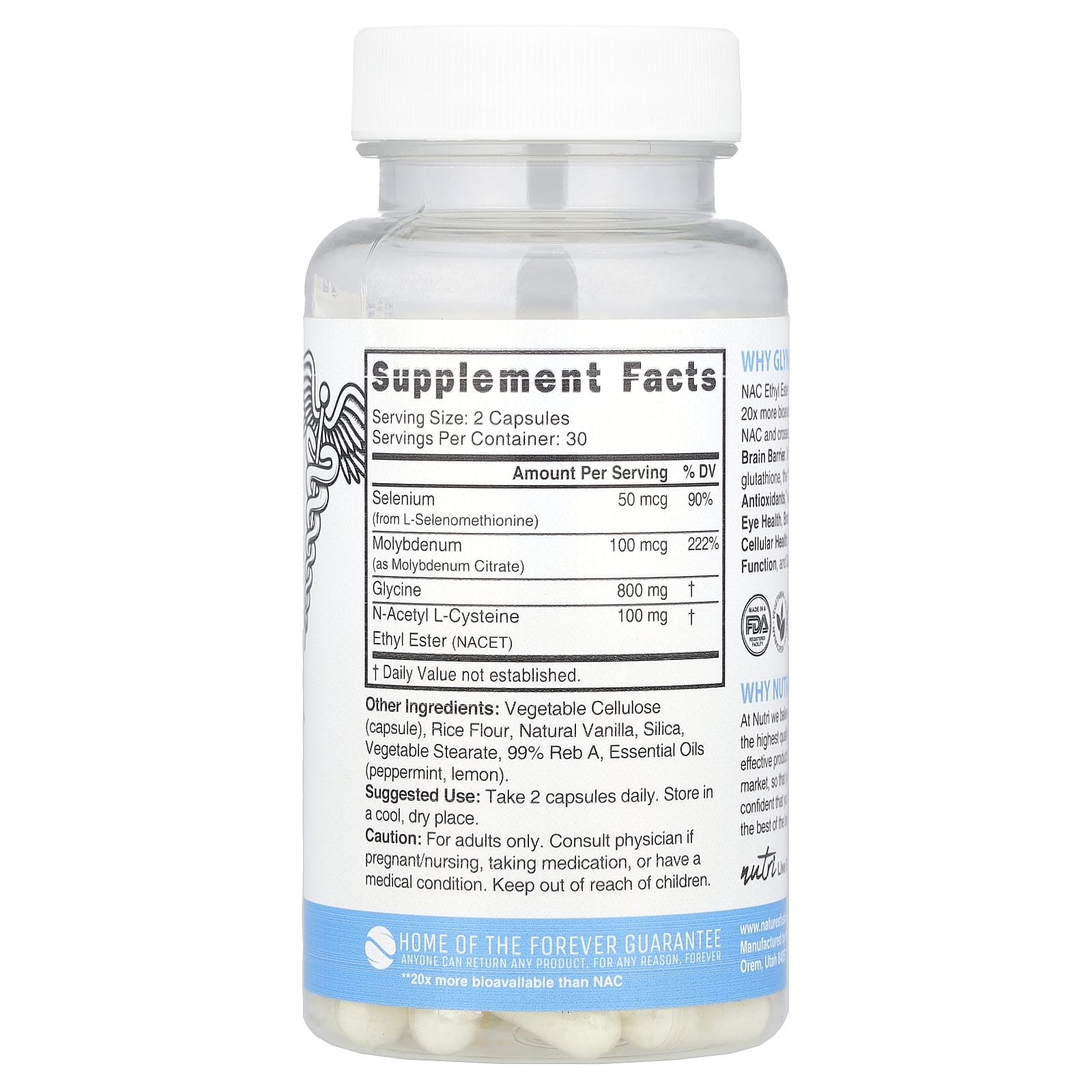 Nutri, Glynac-ET, этиловый эфир глицина и NAC, 60 веганских капсул