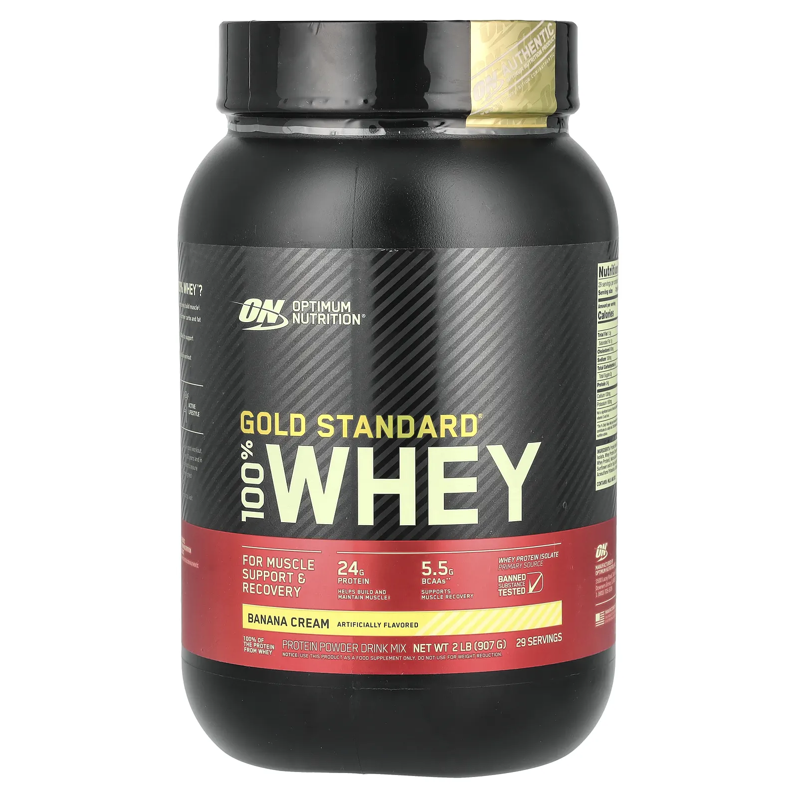 Optimum Nutrition, Gold Standard, 100% сыворотка, со вкусом бананового крема, 907 г (2 фунта)