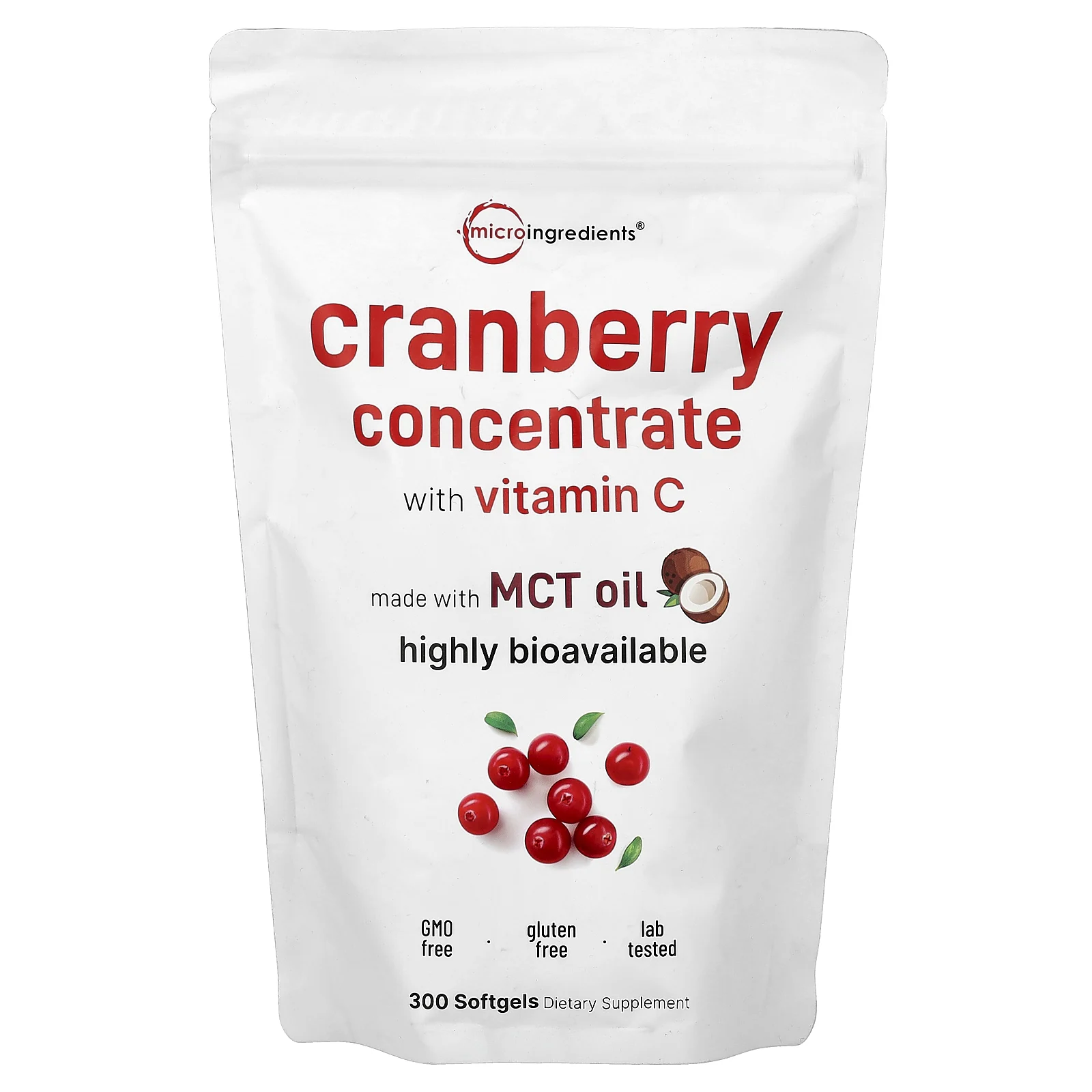 Micro Ingredients, клюквенный концентрат с витамином C, 300 капсул