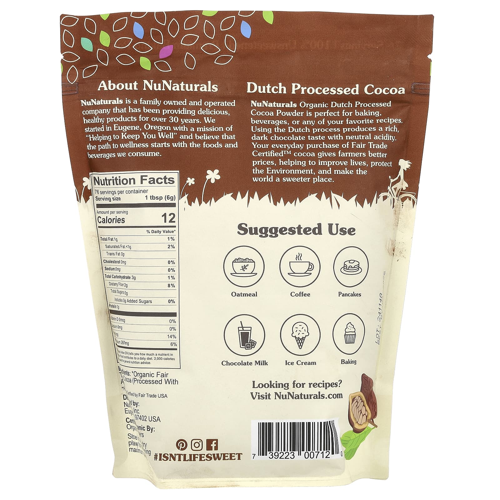 NuNaturals, Органический какао-порошок, 454 г (1 фунт)