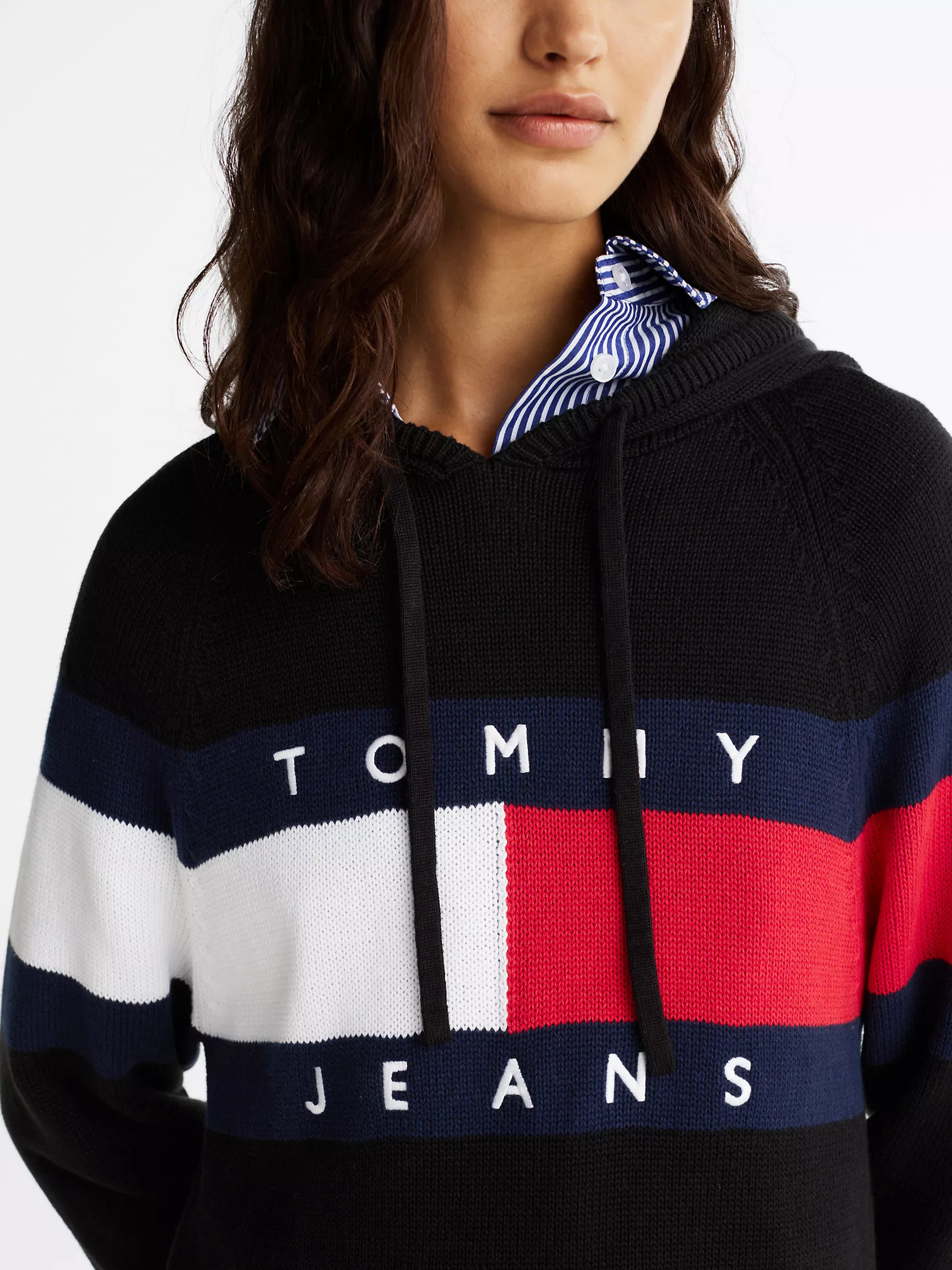 Женское платье Tommy Hilfiger, Мини-платье-свитер с капюшоном и флагом