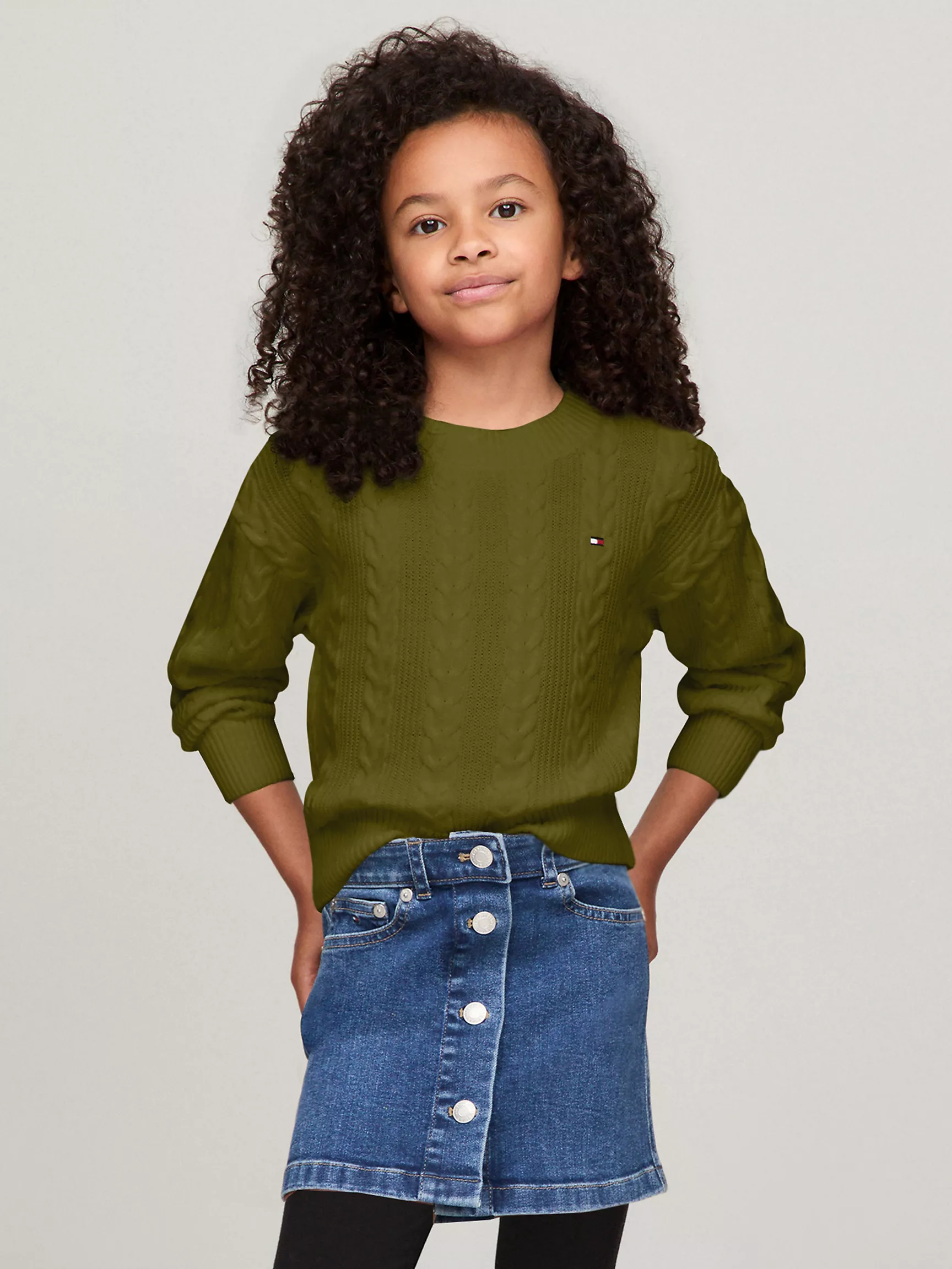 Свитер для девочки Tommy Hilfiger, Детский вязаный свитер с узором "косы" и круглым вырезом