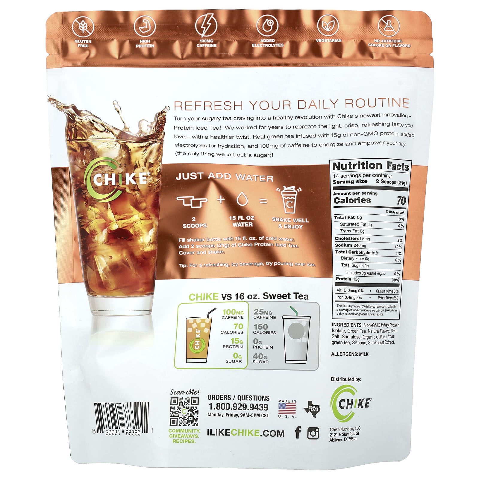 Chike Nutrition, Протеиновый чай со льдом, персиковый фьюжн, 287 г (10,1 унции)