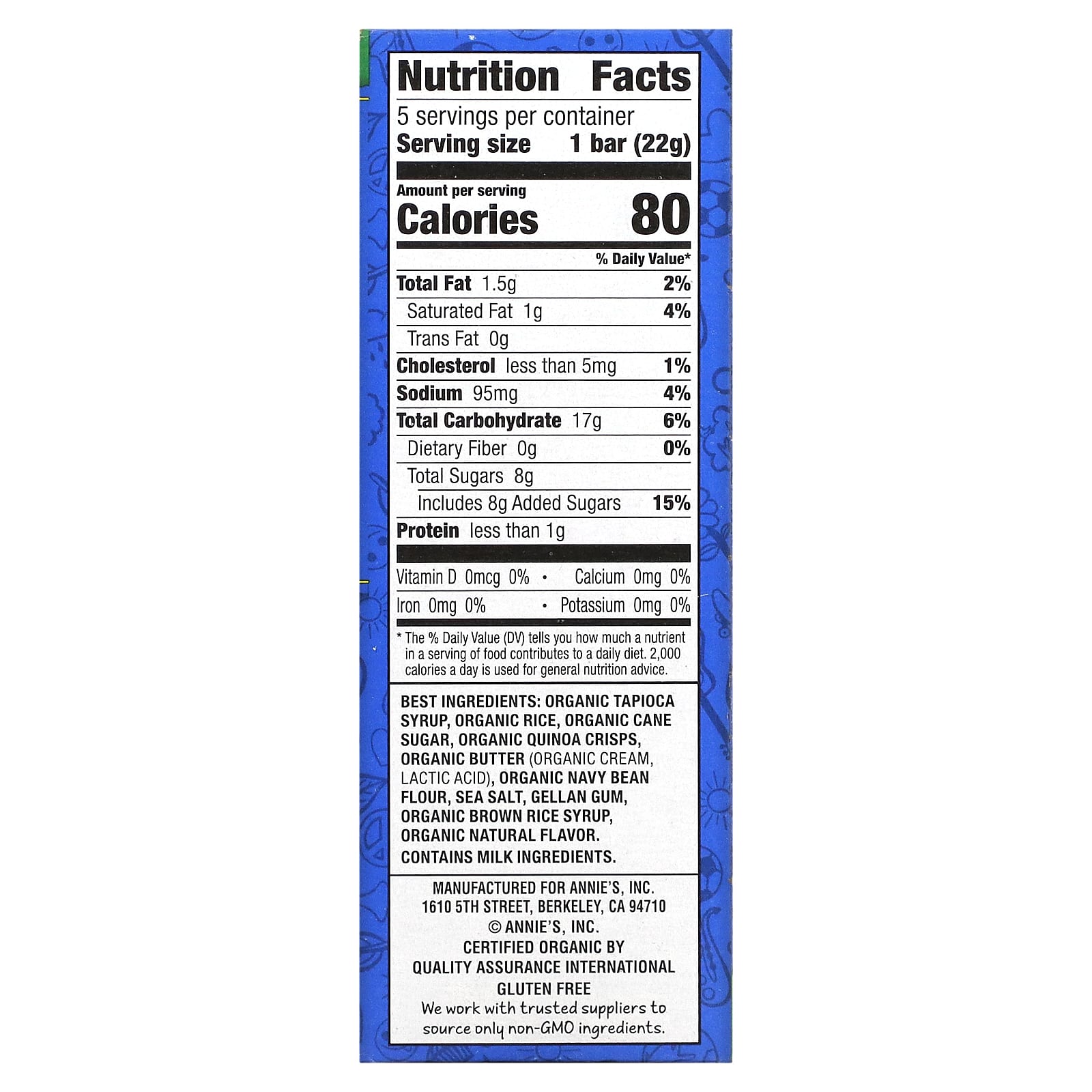 Annie's Homegrown, Organic, хрустящие батончики, оригинальные, 5 батончиков, 22 г (0,78 унции)